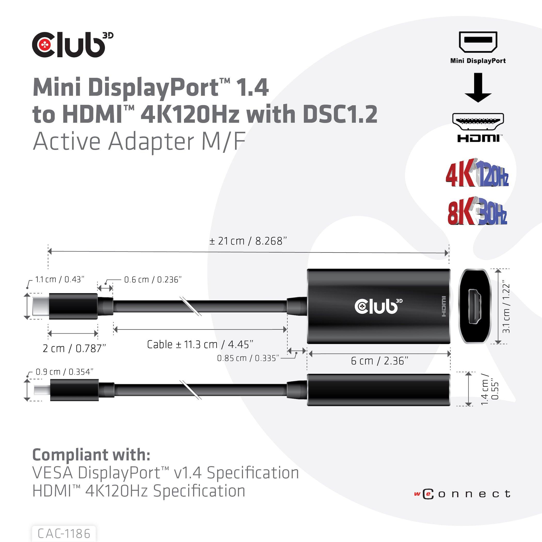 CLUB 3D Adapterkabel CAC-1186 Mini-DisplayPort - HDMI, 15 cm