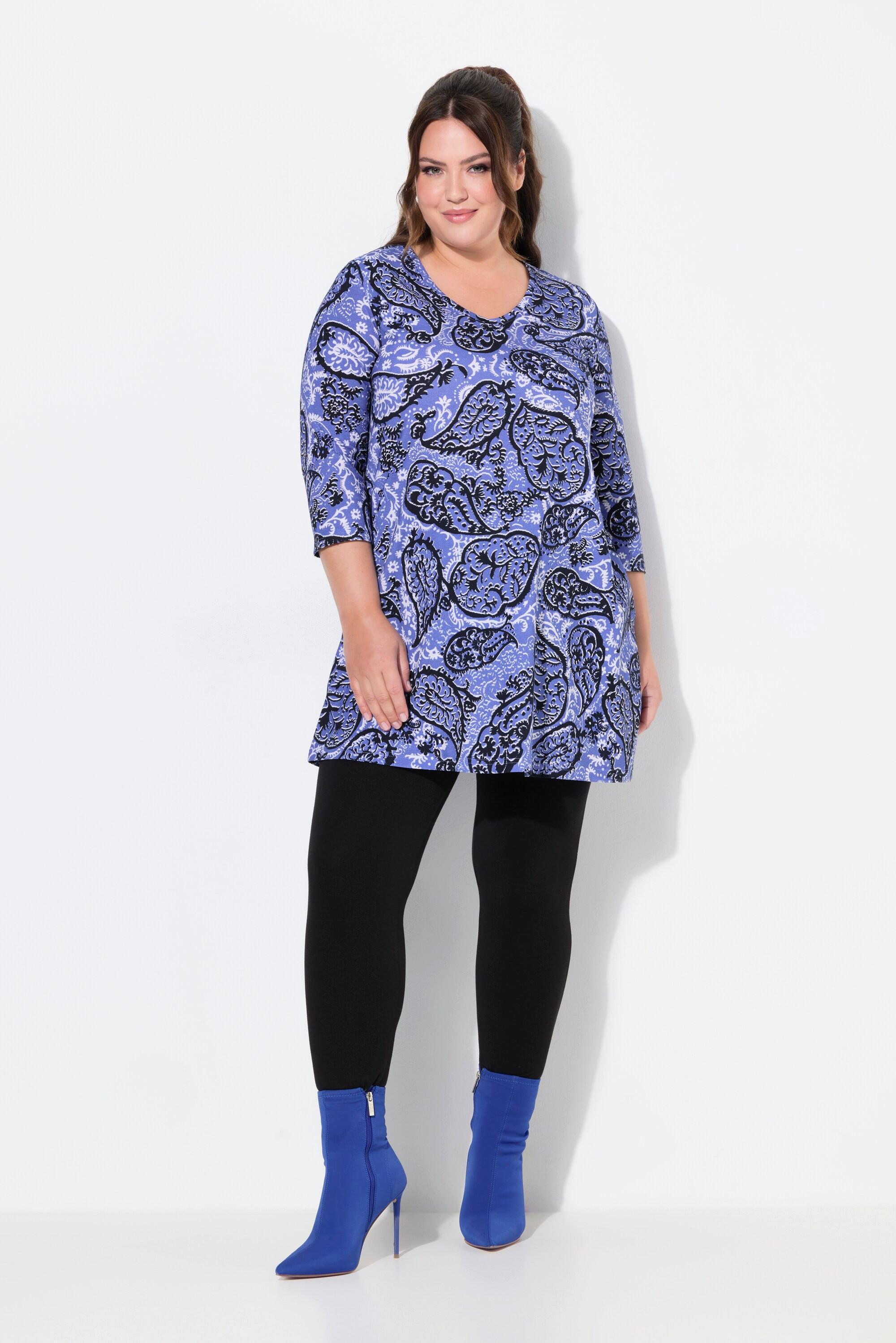 Ulla Popken Paisley A-Linie V-Ausschnitt 3/4 Arm Longshirt