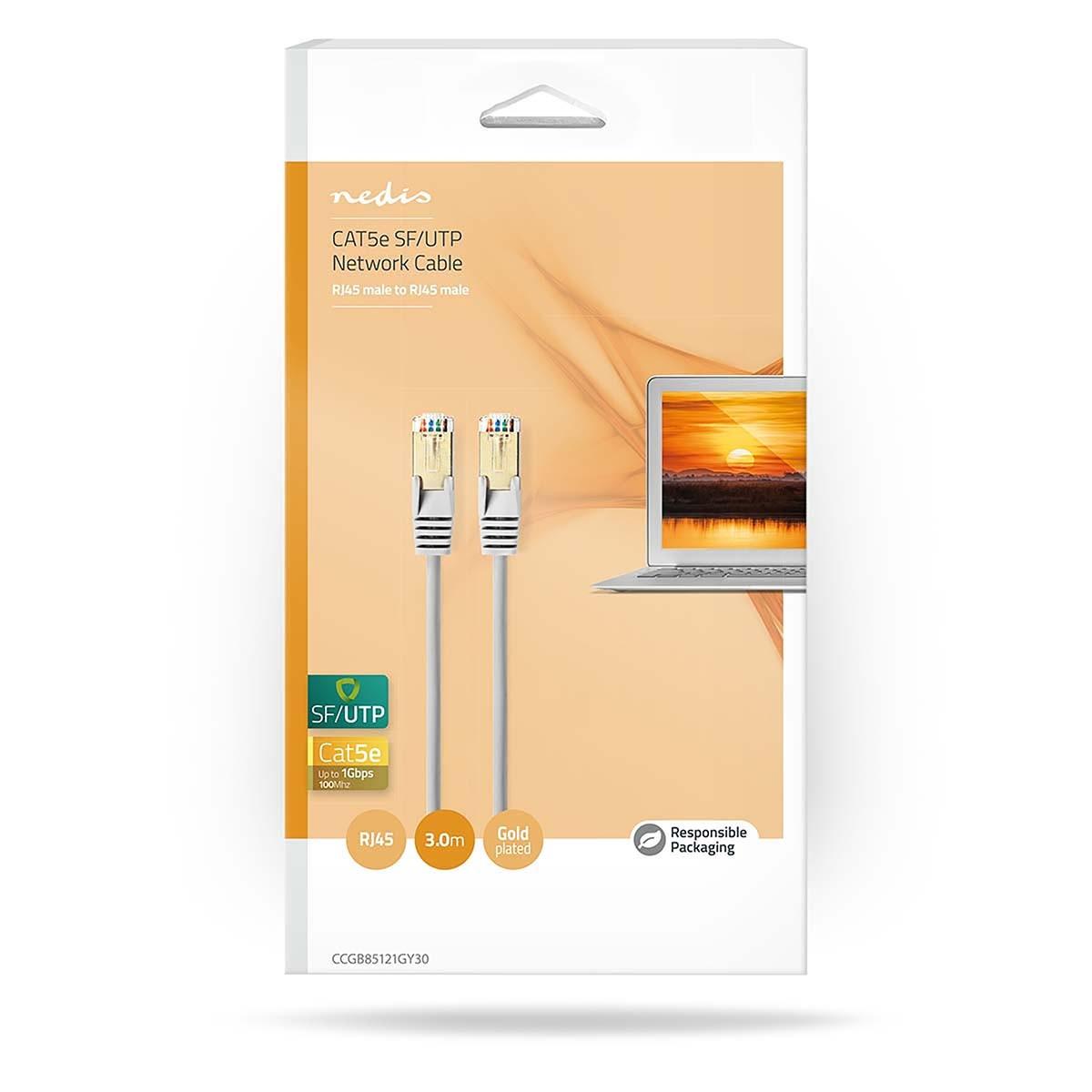 Nedis CAT5e Netzwerkkabel | SF/UTP | RJ45 Stecker | RJ45 Stecker | 3,00 m | Rund | PVC | Grau | Box