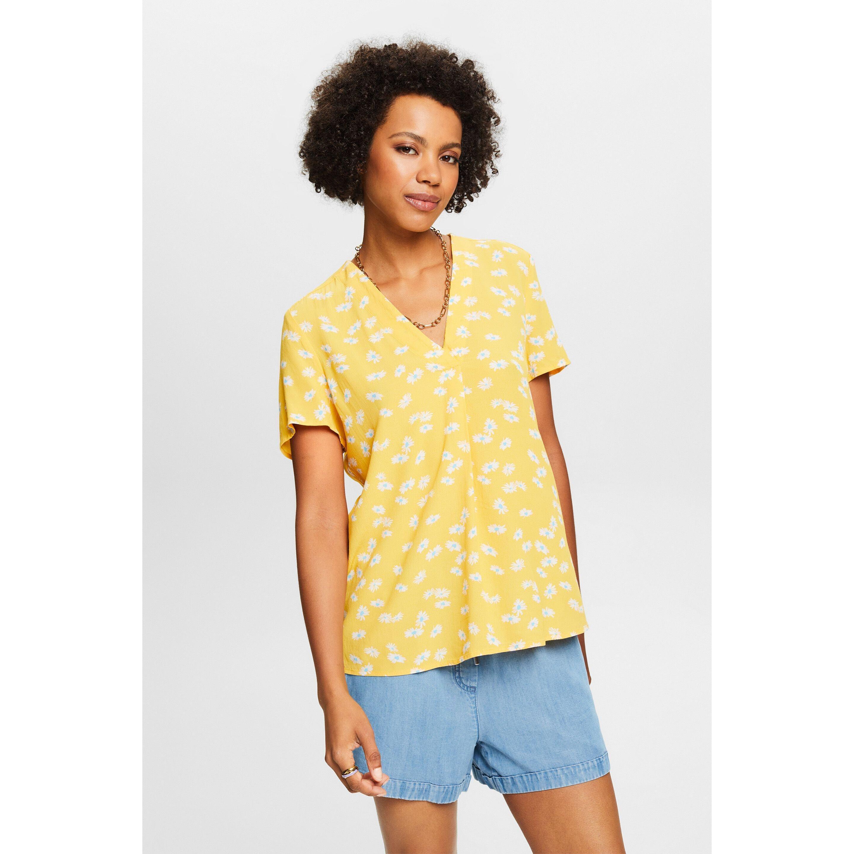 ESPRIT Allover Print V-Ausschnitt Kurzarm Bluse