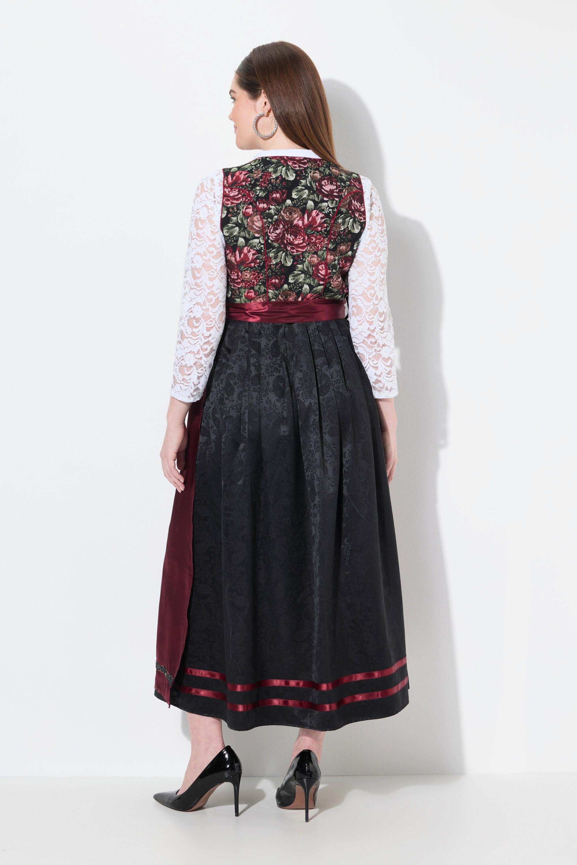 Ulla Popken Dirndl Blüten Carré-Ausschnitt Satinschürze Ärmellos