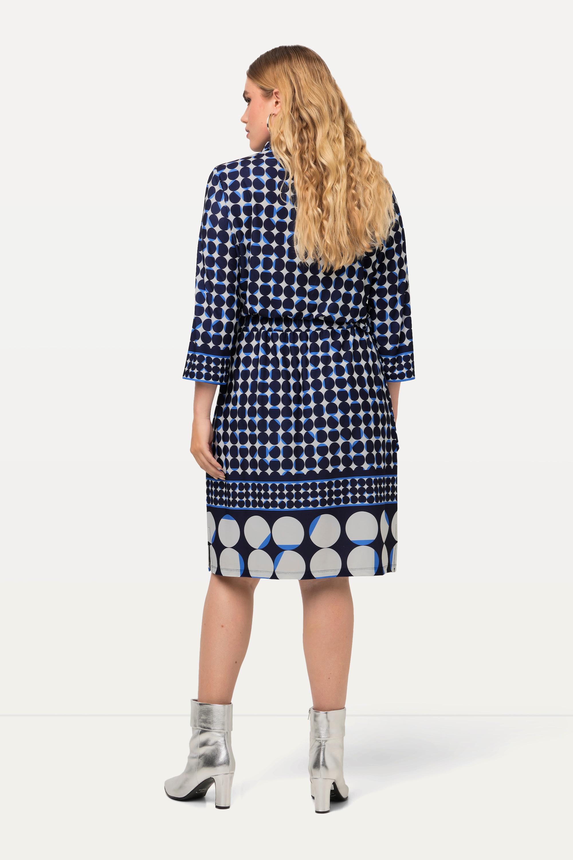 Ulla Popken Midikleid Punkte-Mix Hemdkragen 3/4-Arm