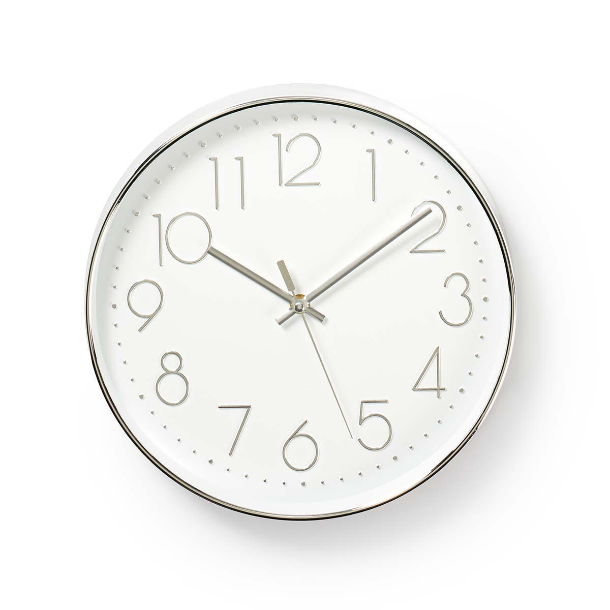 Nedis Wanduhr | Durchmesser: 300 mm | Kunststoff | Silber / Weiß