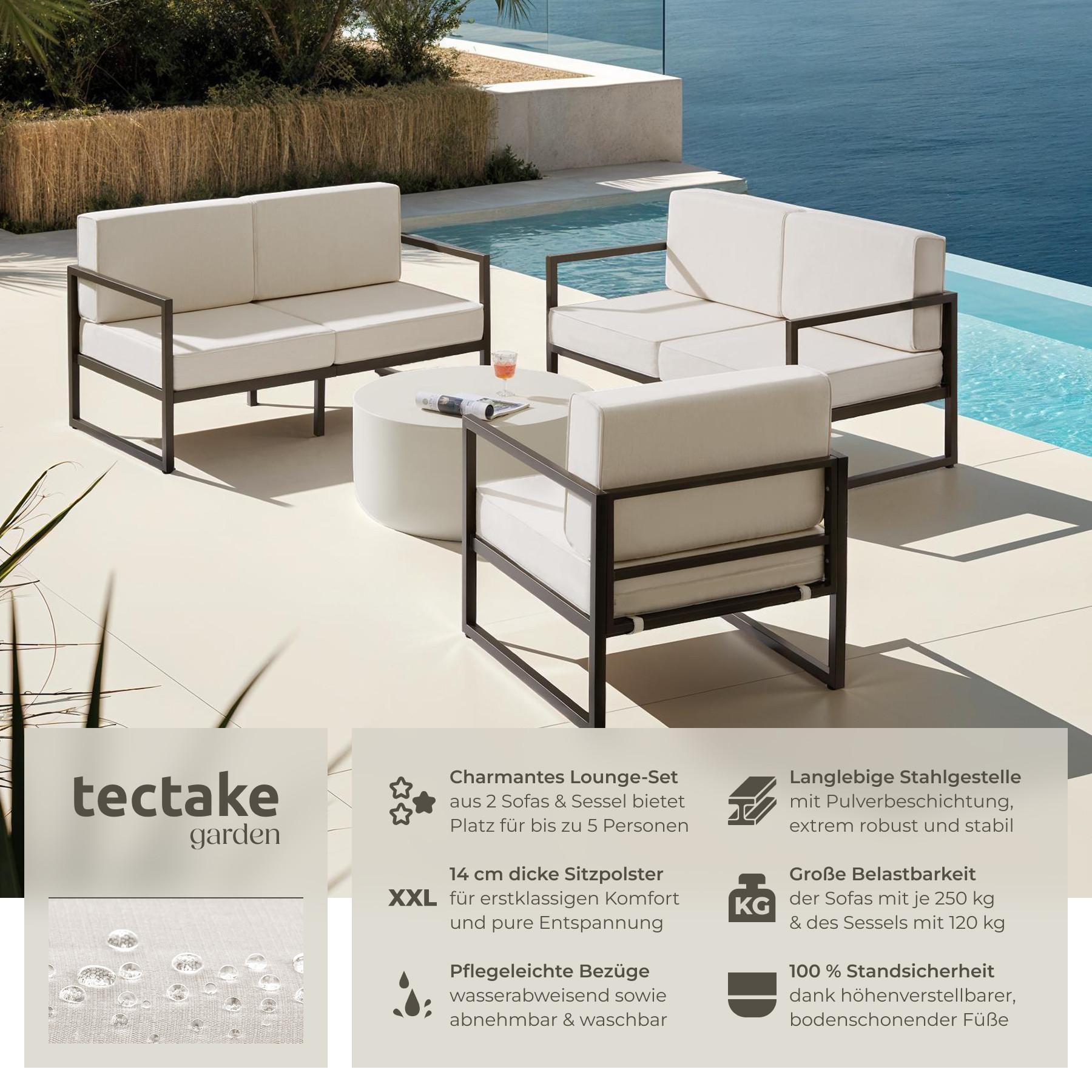 Tectake Garten-Loungeset Comosa für 5 Personen, XXL-Polsterung je Sofa 250 kg, Sessel 120 kg Belastbarkeit