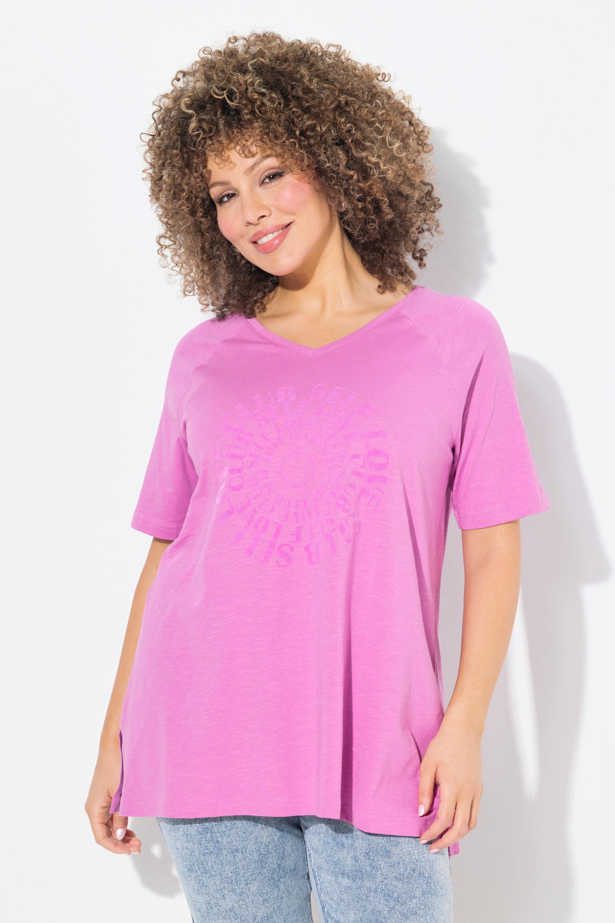 Ulla Popken Flockdruck V-Ausschnitt Raglan-Halbarm T-Shirt