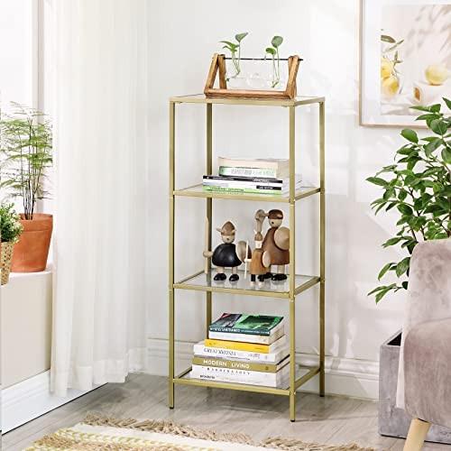 Pricenet Minimalistisches 4-stufiges goldenes Regal mit gehärtetem Glas