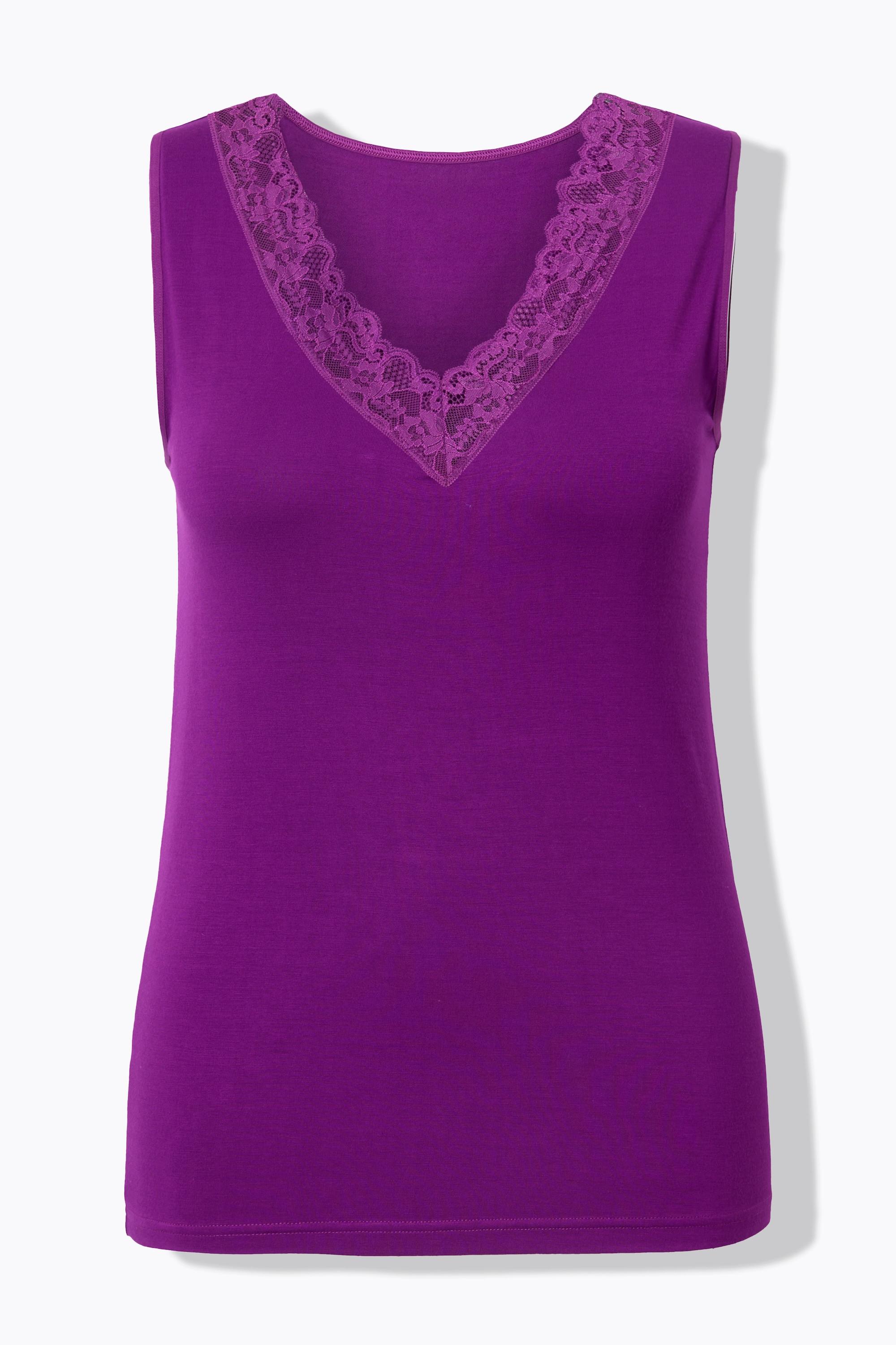 Ulla Popken Unterhemd, Spitze, V-Ausschnitt, Bambusviskose