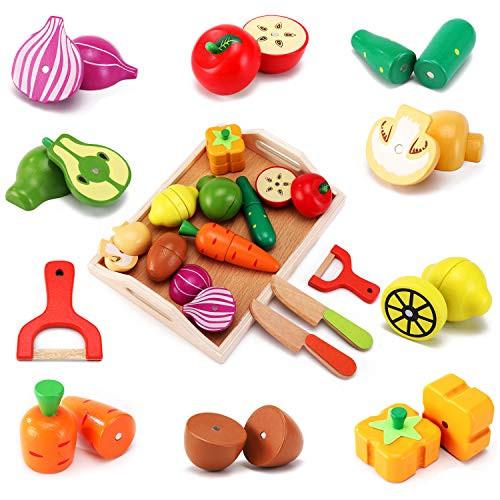 Activity-board Holzspielzeug Lebensmittel für Kinder Küche - Spiel Lebensmittel Schneiden Obst und Gemüse Set für Rollenspiel