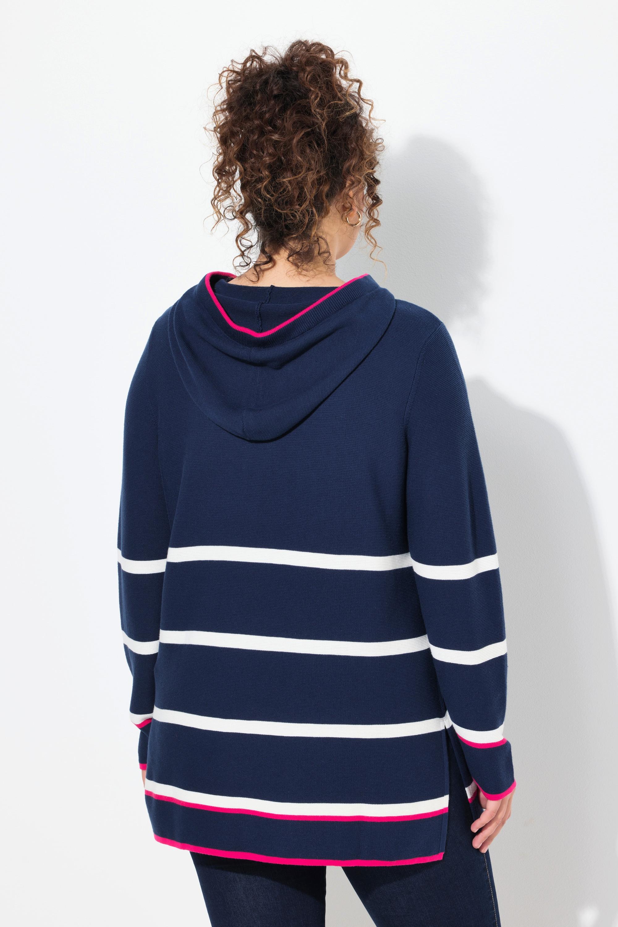 Ulla Popken Pullover, Ringel, Farbakzente, Kapuze, Langarm