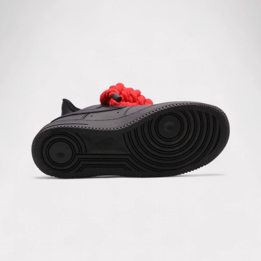 NIKE Air Force 1 Black - Rope Lace Red