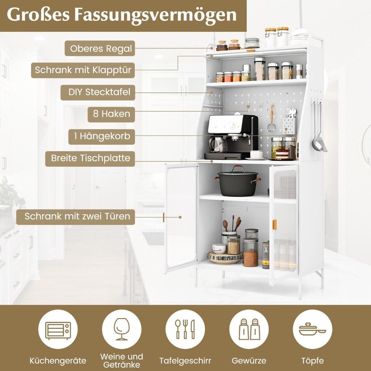 Northix Küchenschrank Küchenbuffet mit Steckbrett & verstellbarem Regal 76 x 36 x 161 cm Weiß
