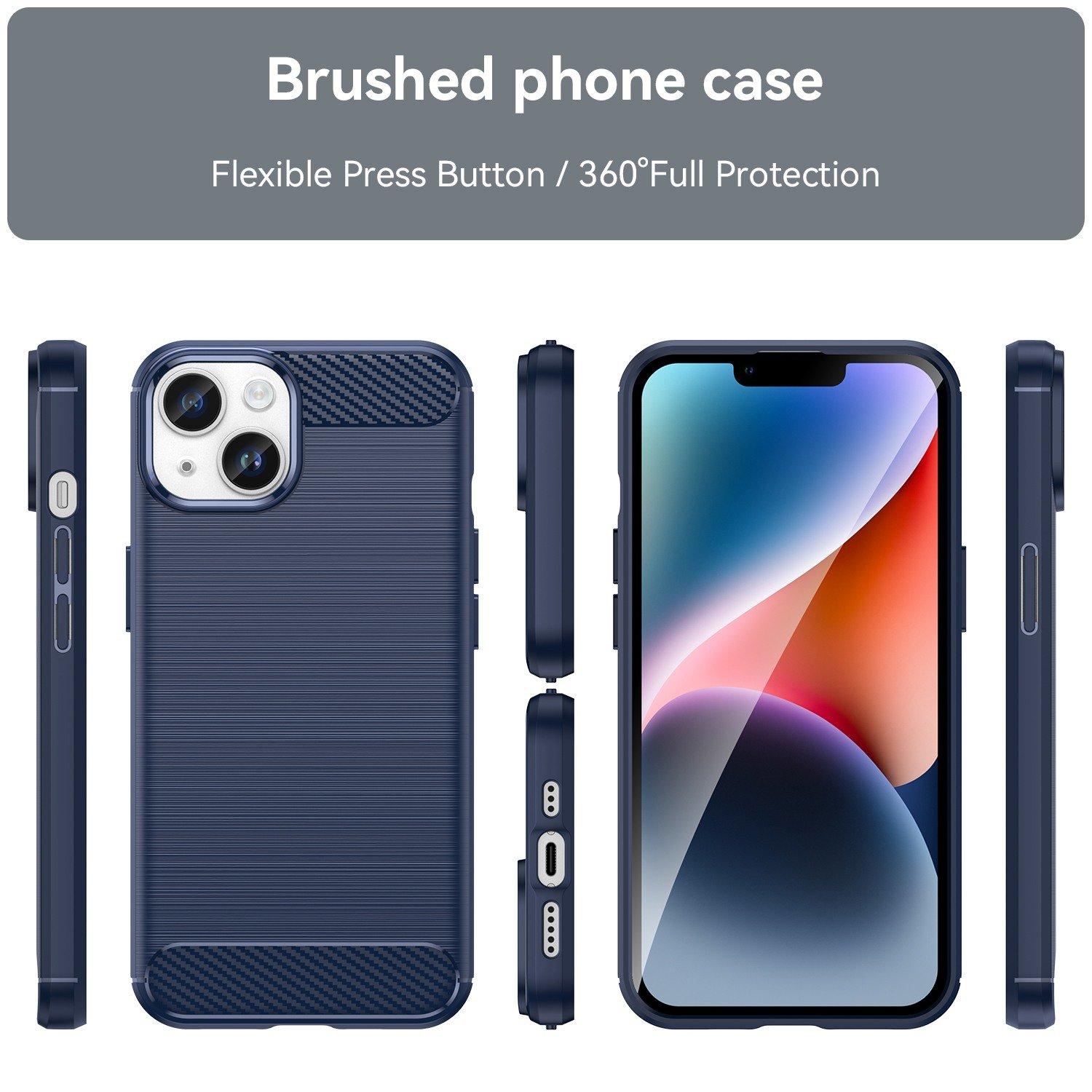 Cadorabo Hülle für Apple iPhone 14 PLUS TPU Silikon Edelstahl-Karbonfaser Optik
