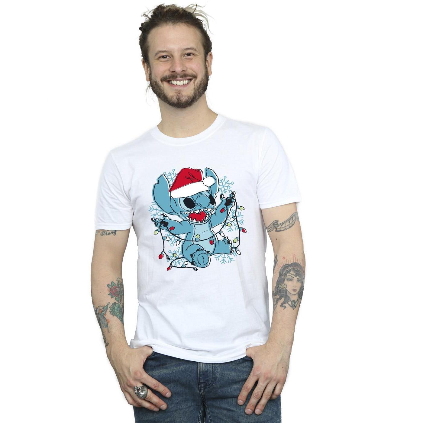 Disney Stitch Christmas Lights Print T-Shirt