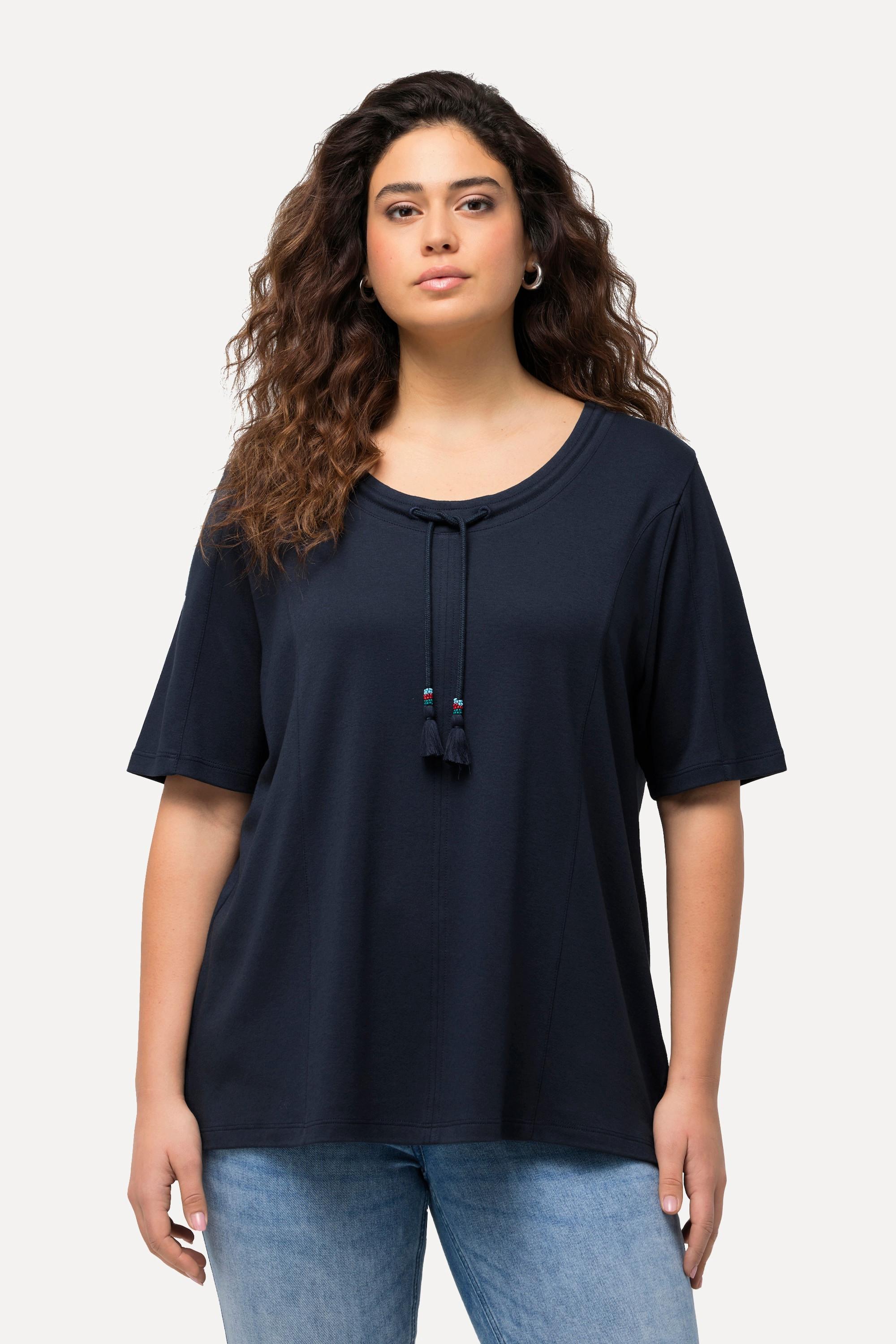 Ulla Popken Sweatshirt, Stehkragen, Zierband, Halbarm, Modalmix