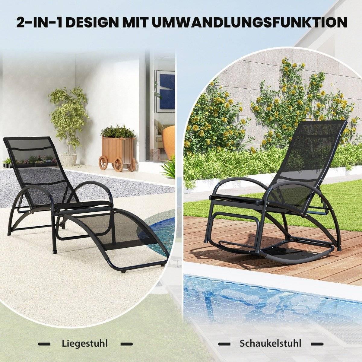 B2X 2 in 1 Sonnenliege wandelbarer Schaukelstuhl mit Rückenlehne und gebogenen Armlehnen Grau