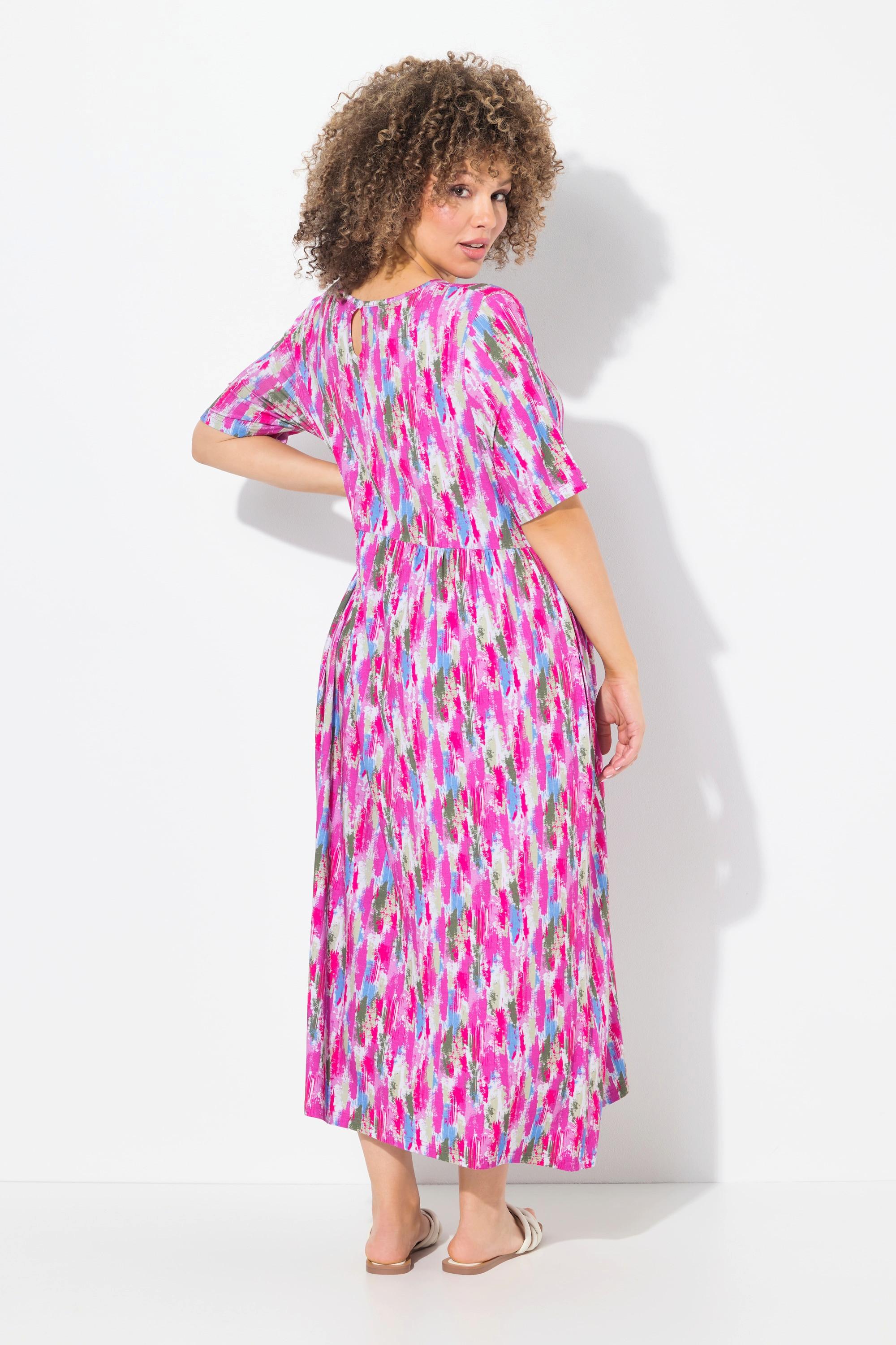 Ulla Popken Jersey Midikleid A-Linie V-Ausschnitt Halbarm