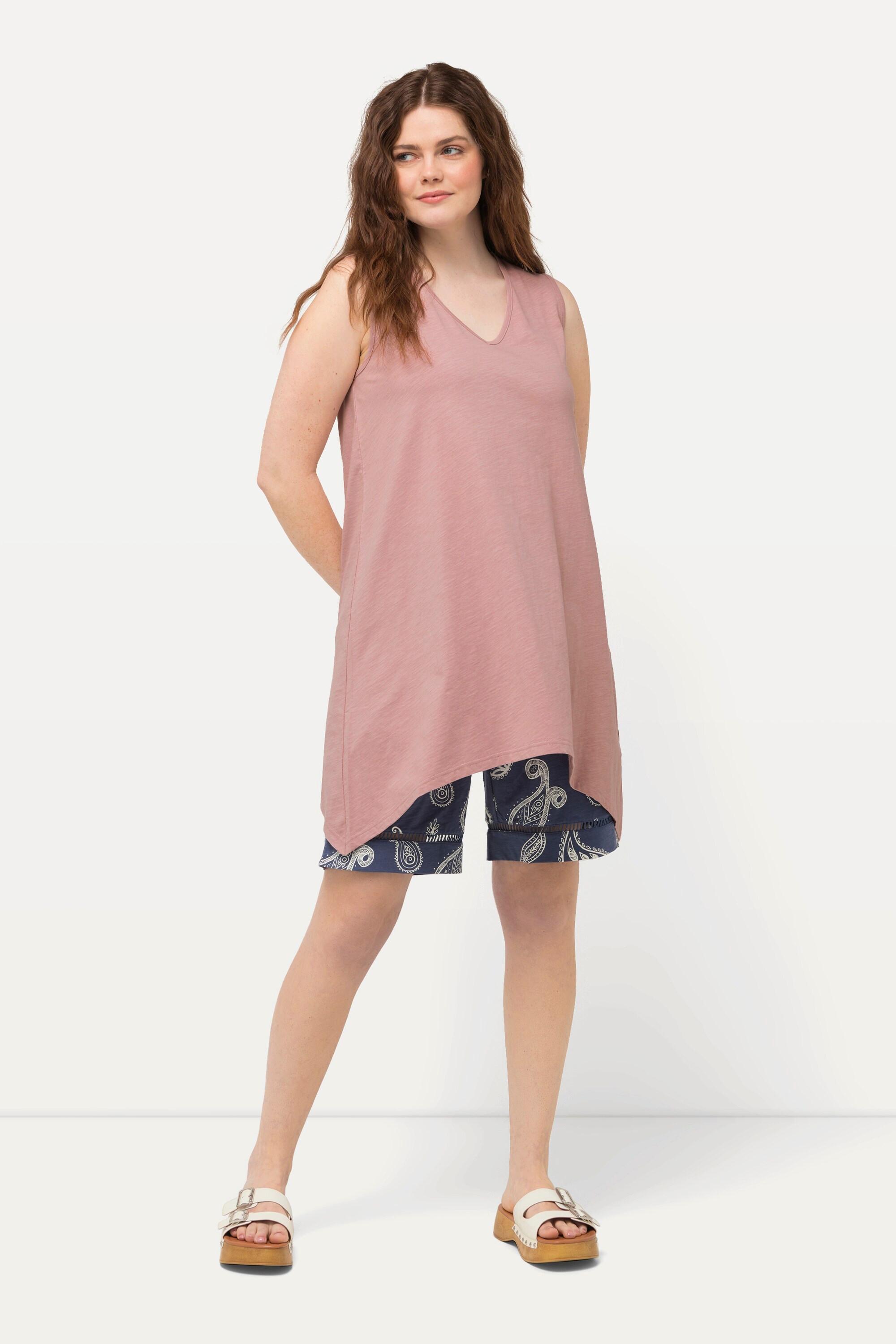 Ulla Popken Longtop Zipfelsaum A-Linie V-Ausschnitt Biobaumwolle