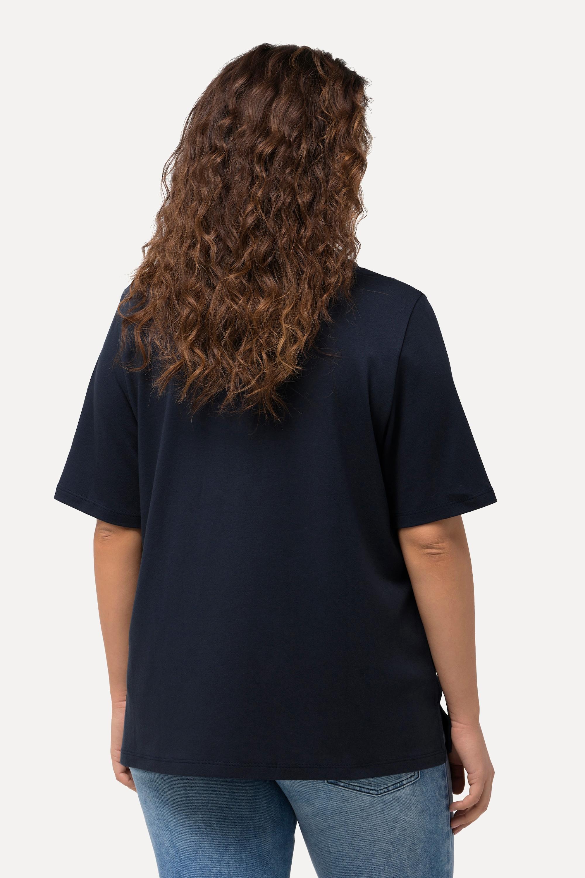 Ulla Popken Sweatshirt, Stehkragen, Zierband, Halbarm, Modalmix