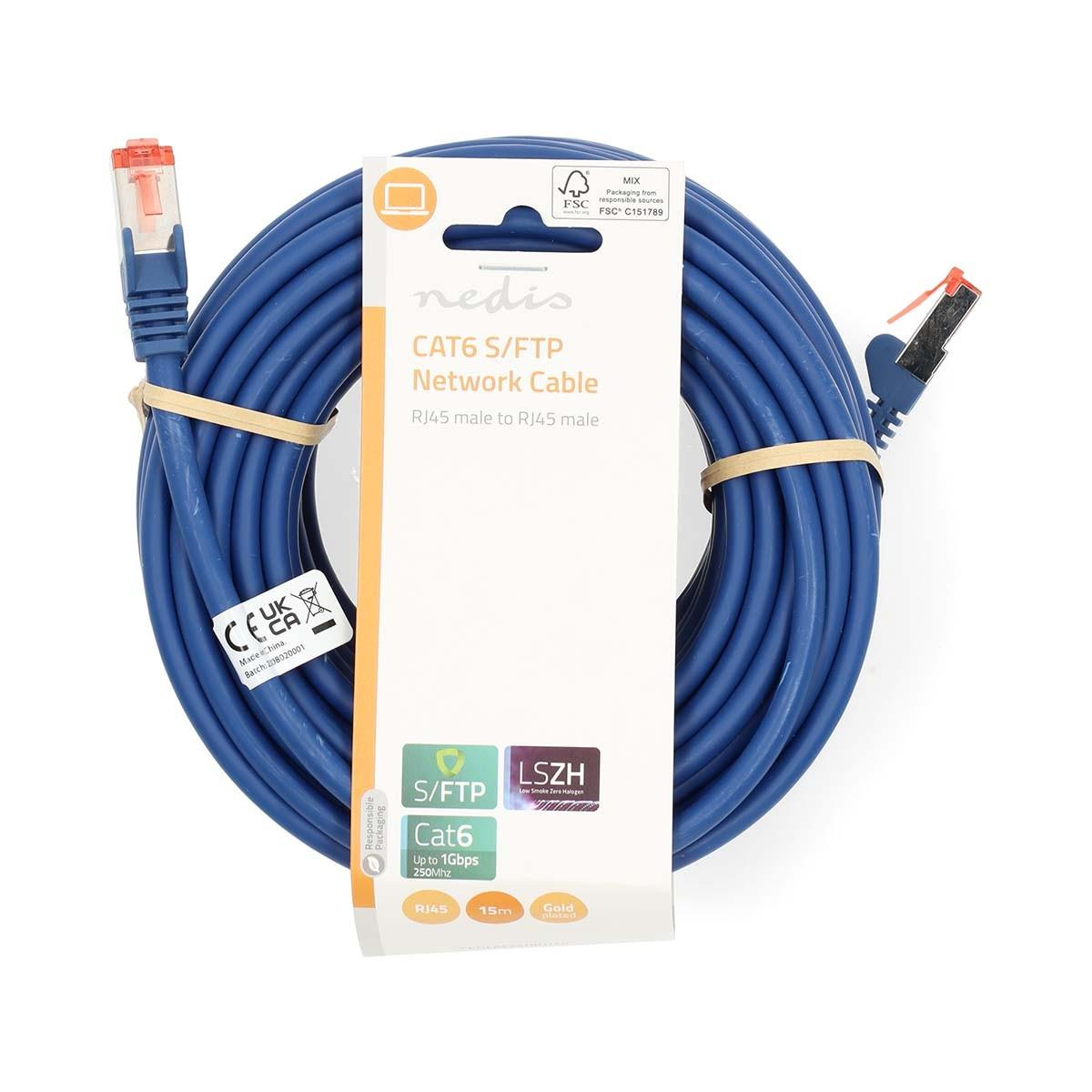 Nedis CAT6-Netzwerkkabel | RJ45-Stecker | RJ45-Stecker | S/FTP | 15,0 m | Rund | LSZH | Blau | Etikett