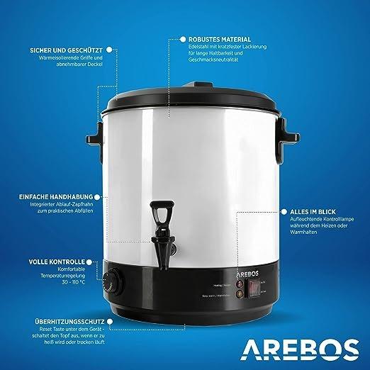 Arebos Einkochautomat 28 L Einkochtopf Glühweinkocher Heißgetränke Spender 2500W