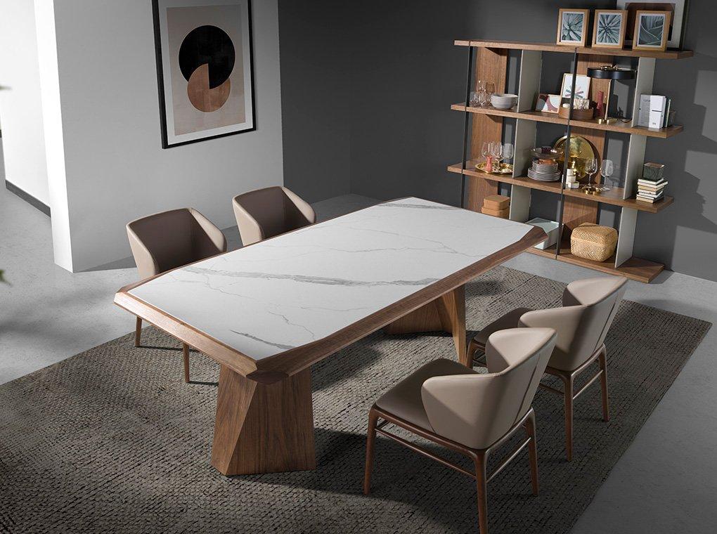 ANGEL CERDA Esstisch aus Porzellan und Walnussholz