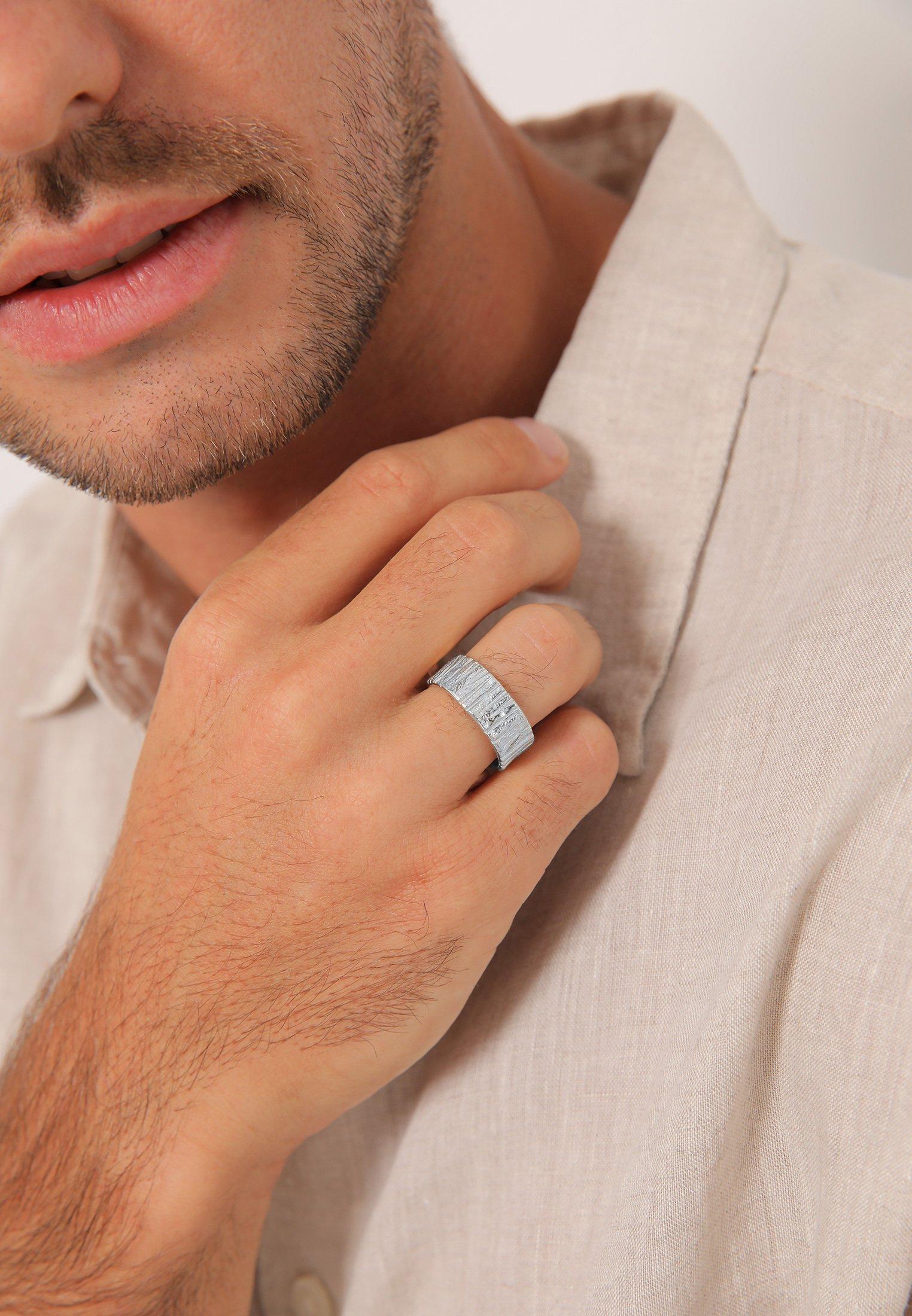 Kuzzoi Ring Bandring Breit Struktur Gehämmert 925 Silber