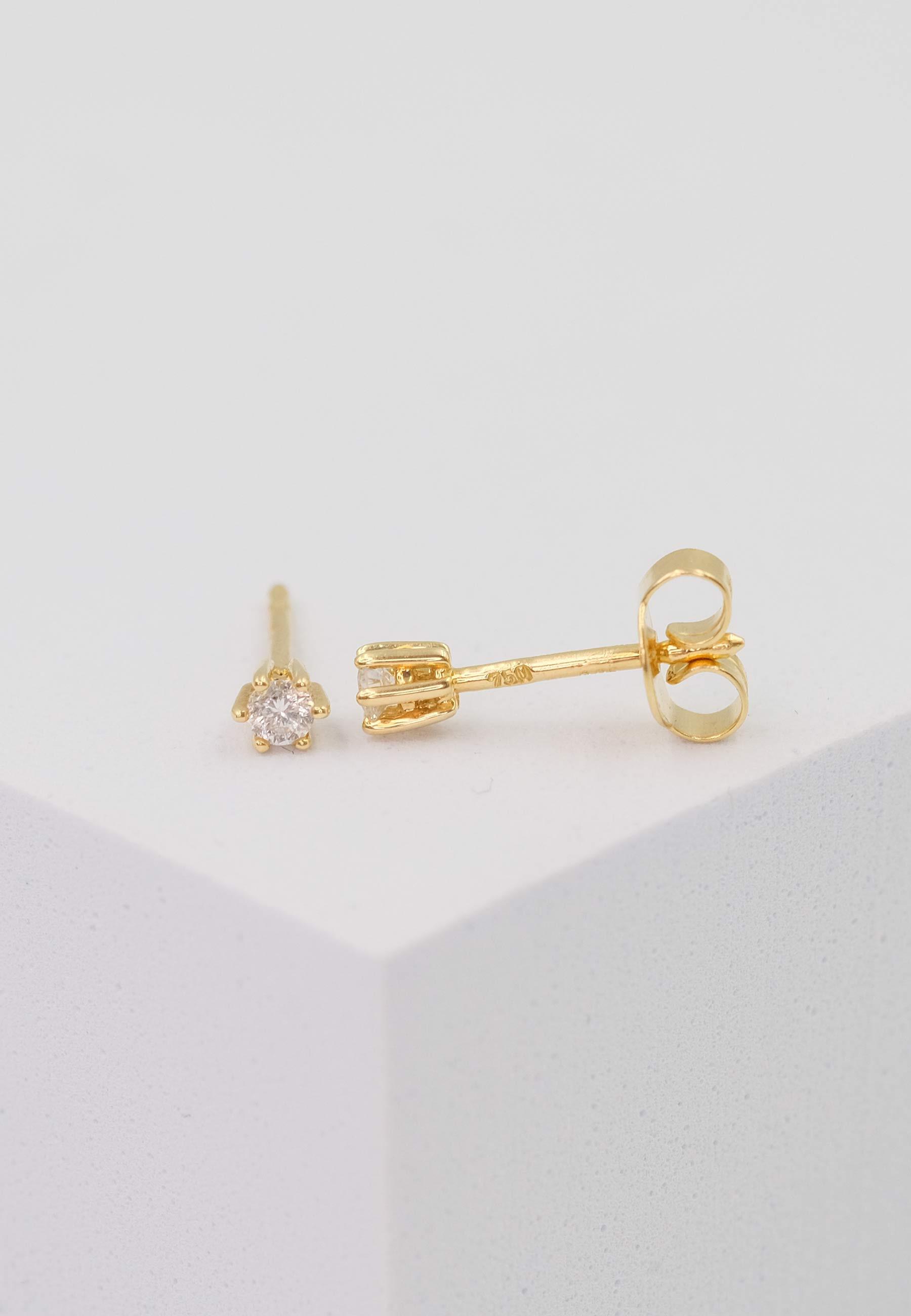 MUAU Schmuck Solitär Ohrstecker 6-Griff-Fassung Gelbgold 750 Brillanten 0.10ct. 4mm