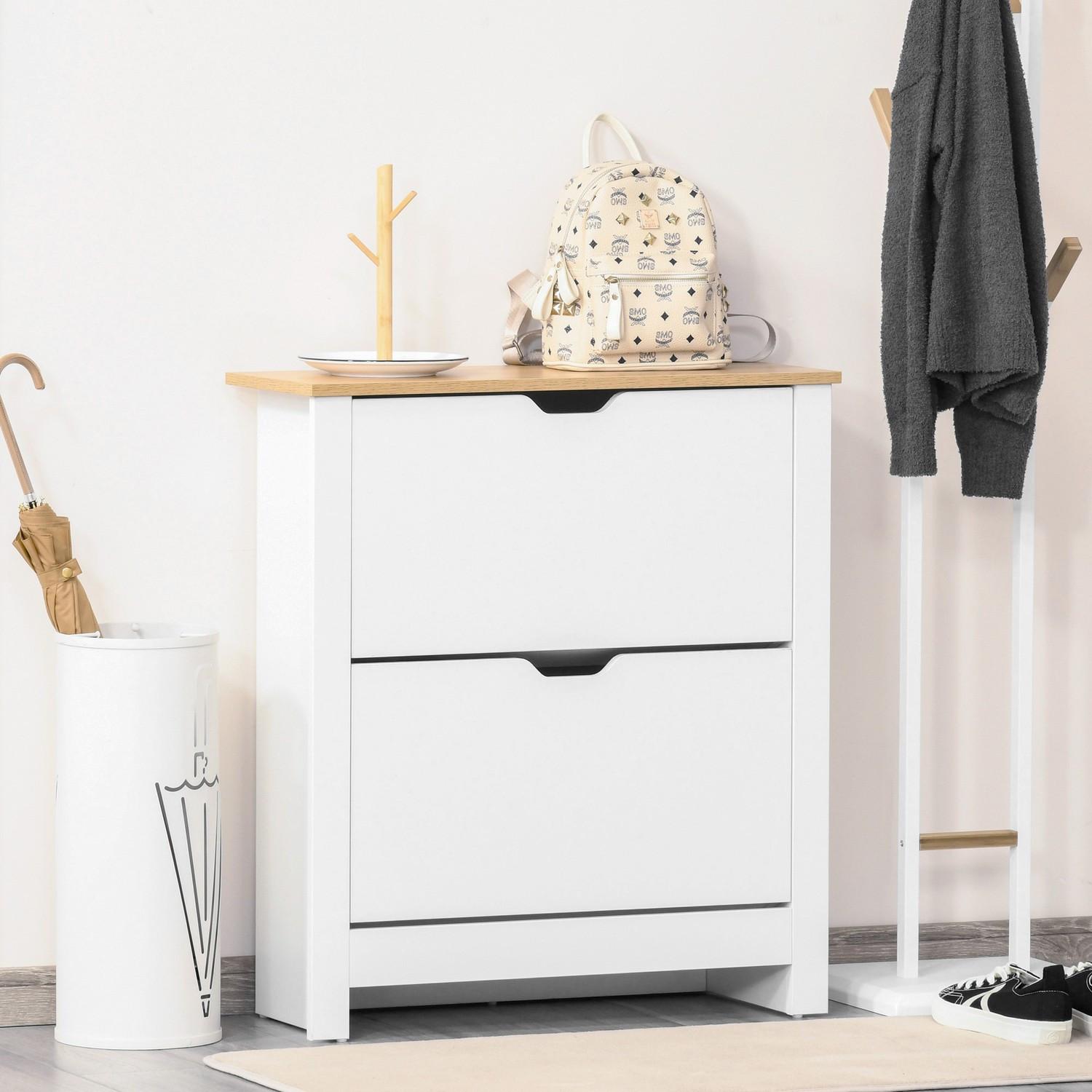 Northio Schuhschrank Platzsparend Schuhkipper Mit 2 Klappen Für 12 Paar Schuhe, Schuhregal Für Flur, Weiß+Natur