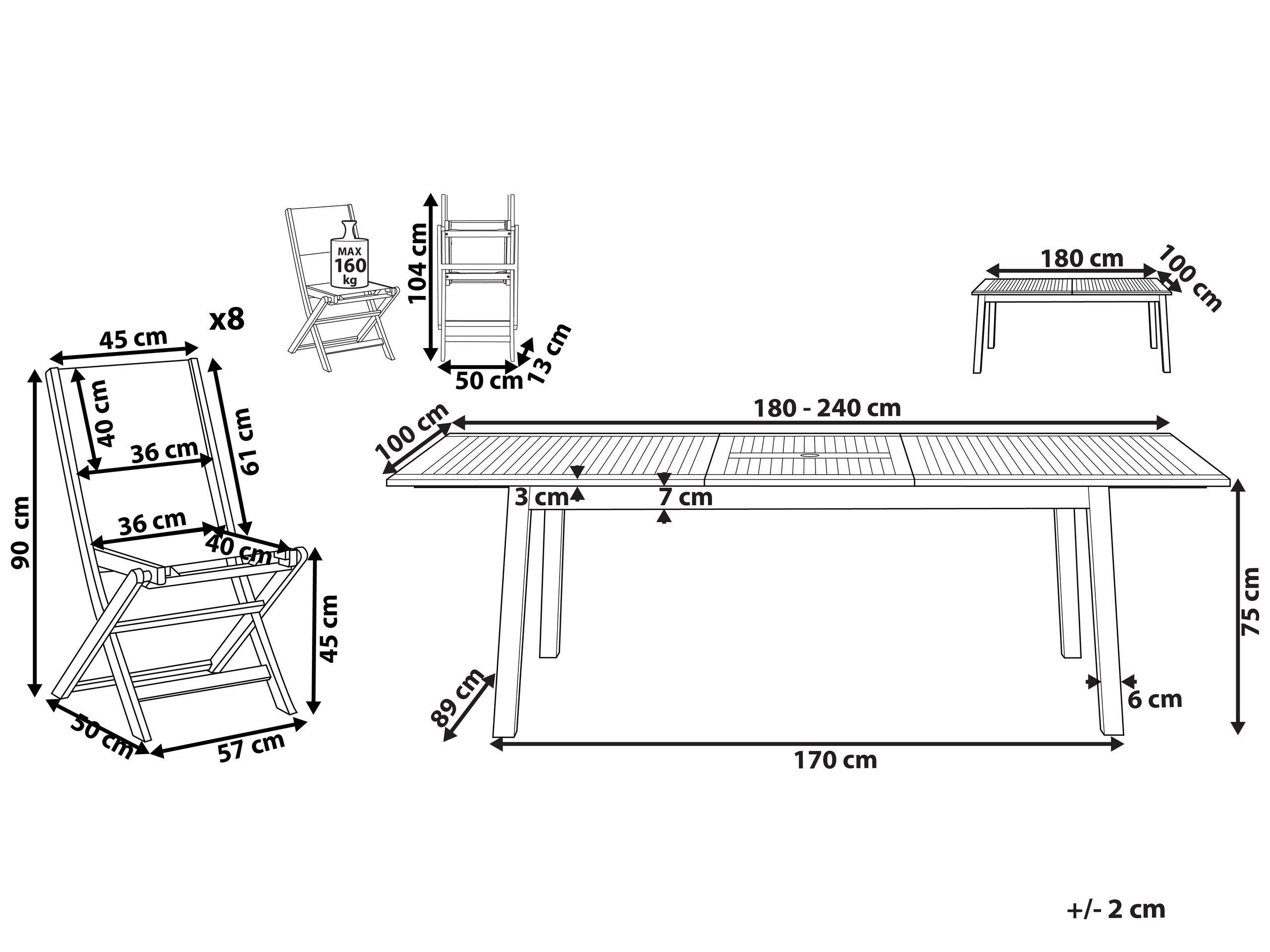 Beliani Garten-Essgruppe für 8 Personen aus Akazienholz Rustikal CESANA