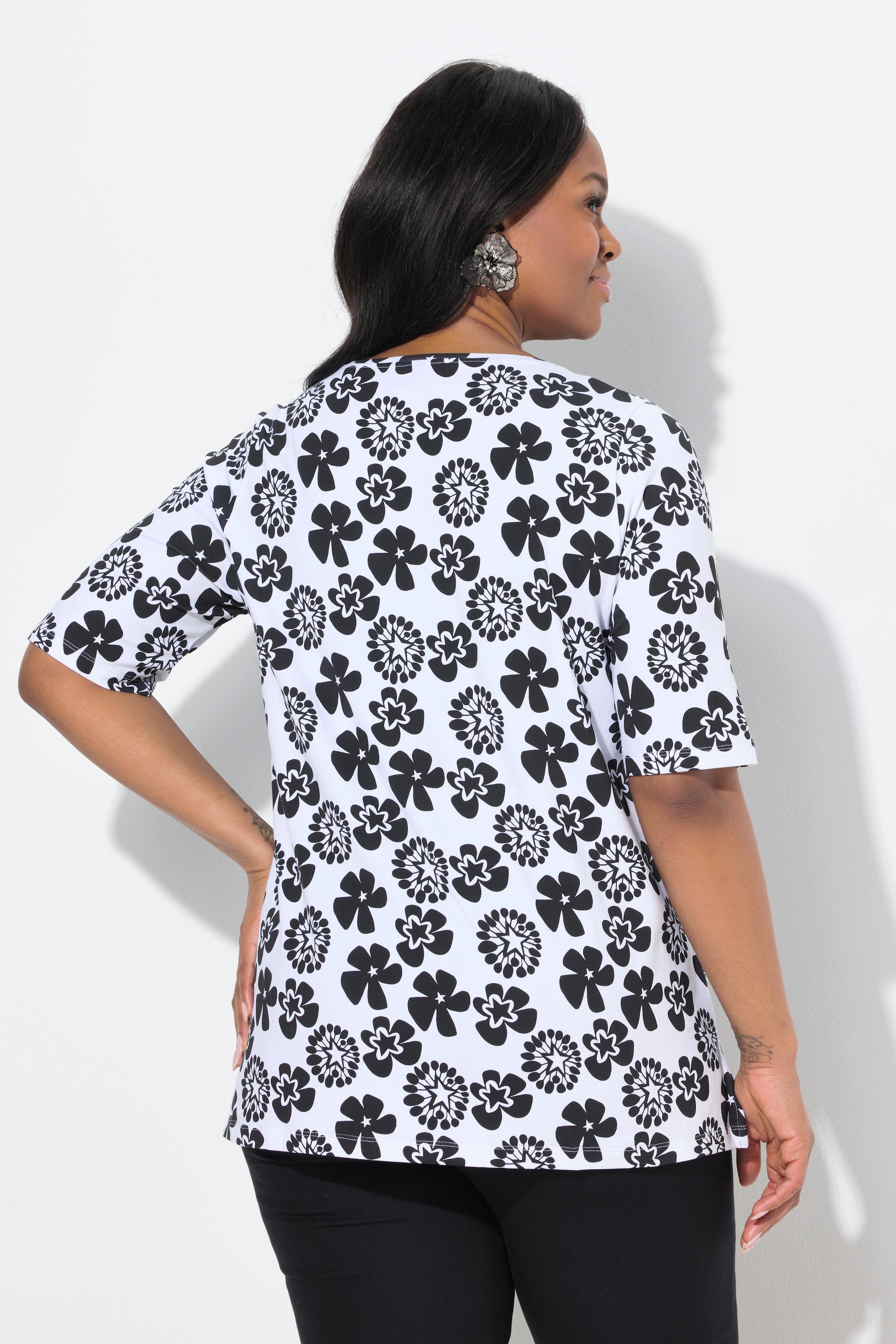 Ulla Popken Blüten A-Linie V-Ausschnitt Halbarm T-Shirt