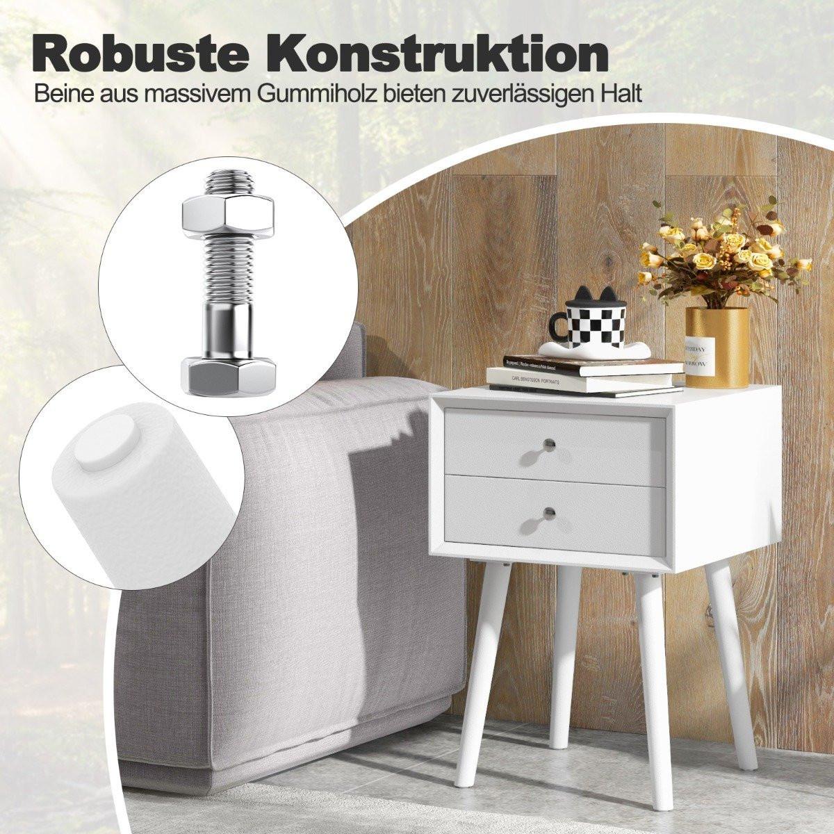 Northix Nachttisch mit 2 Schubladen Kleiner Beistelltisch aus Holz 40 x 40 x 59,5 cm Weiß