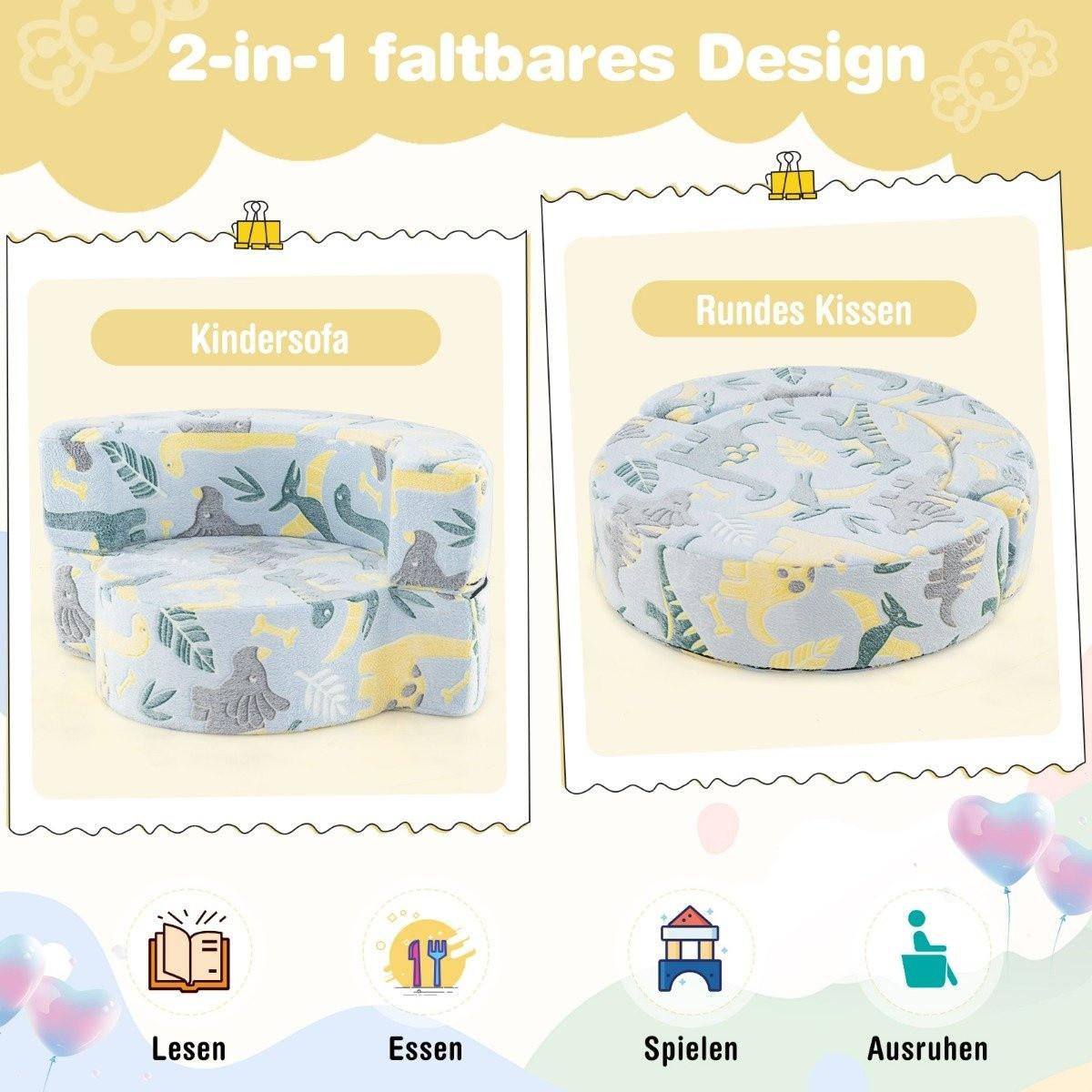 Northio 2 in 1 Kindersofa rund Spielsofa im Dunkeln Leuchtend Kindercouch gepolstert mit abnehmbarem Bezug Blau