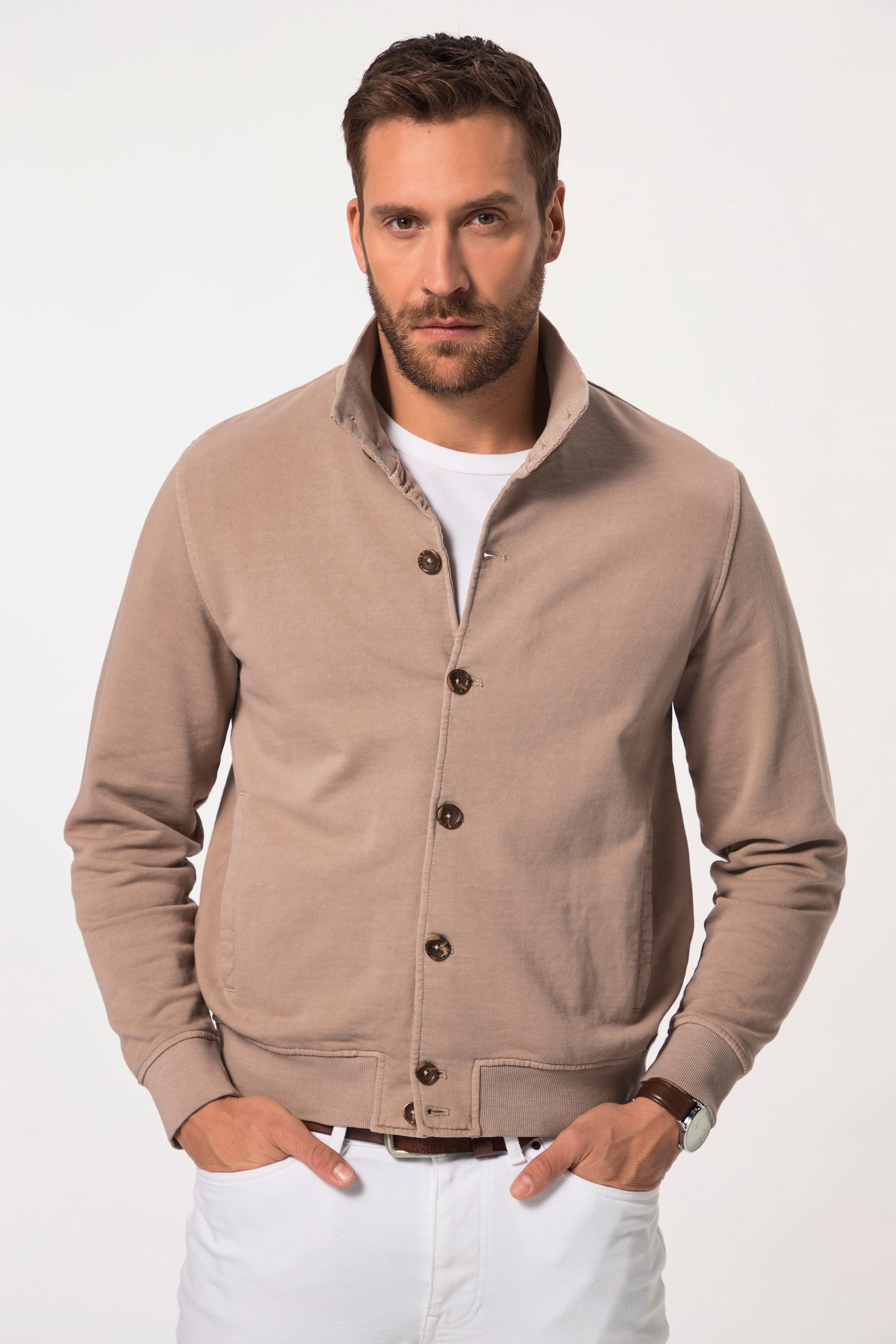 JP1880 Sweatjacke, Stehkragen, Knopfleiste, Vintage Look