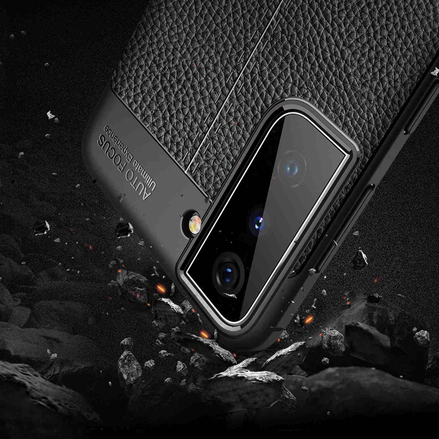 Cadorabo Hülle für Samsung Galaxy S21 PLUS TPU Silikon mit Kunstleder-Applikation