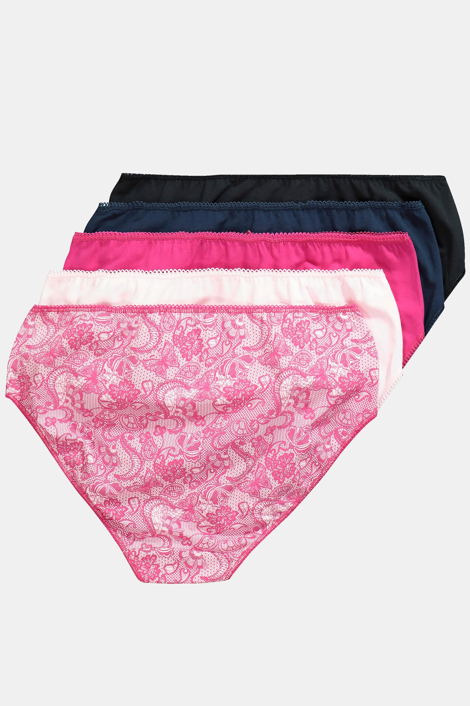 Ulla Popken Midislips, 5er-Pack, Spitzendruck/einfarbig