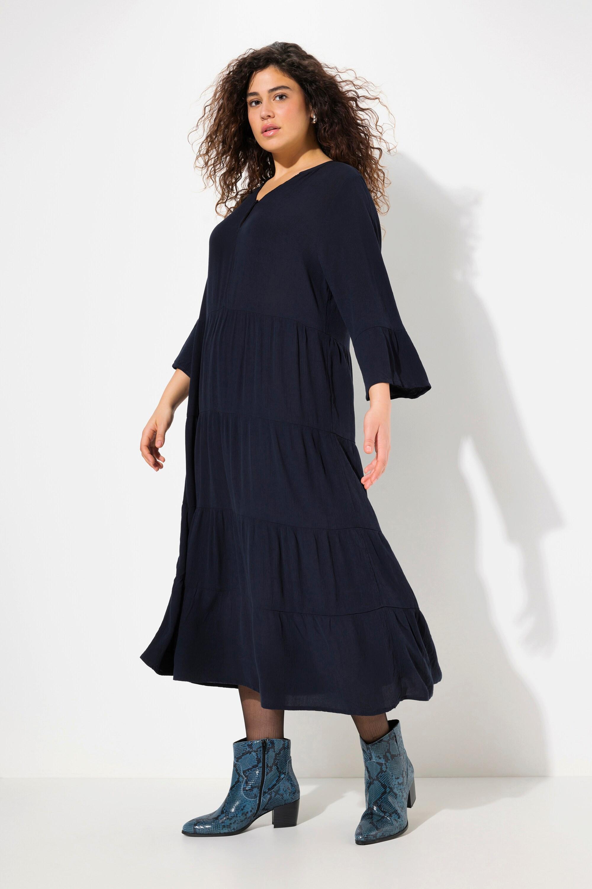 Ulla Popken A-Linie Tunika-Ausschnitt 3/4 Volantarm Kleid