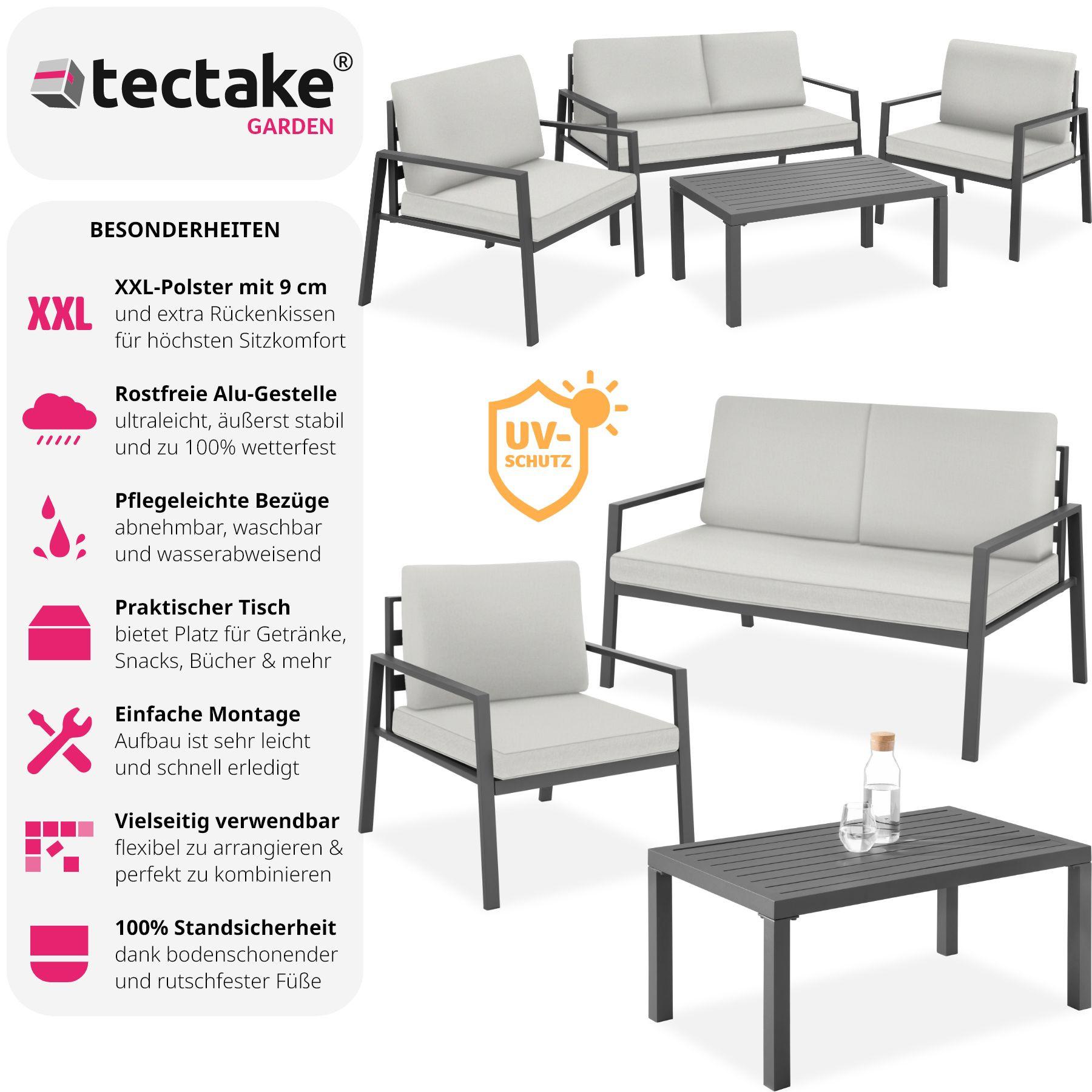 Tectake Sitzgruppe Göteborg mit Tisch Dicke der Sitzpolster 8 cm