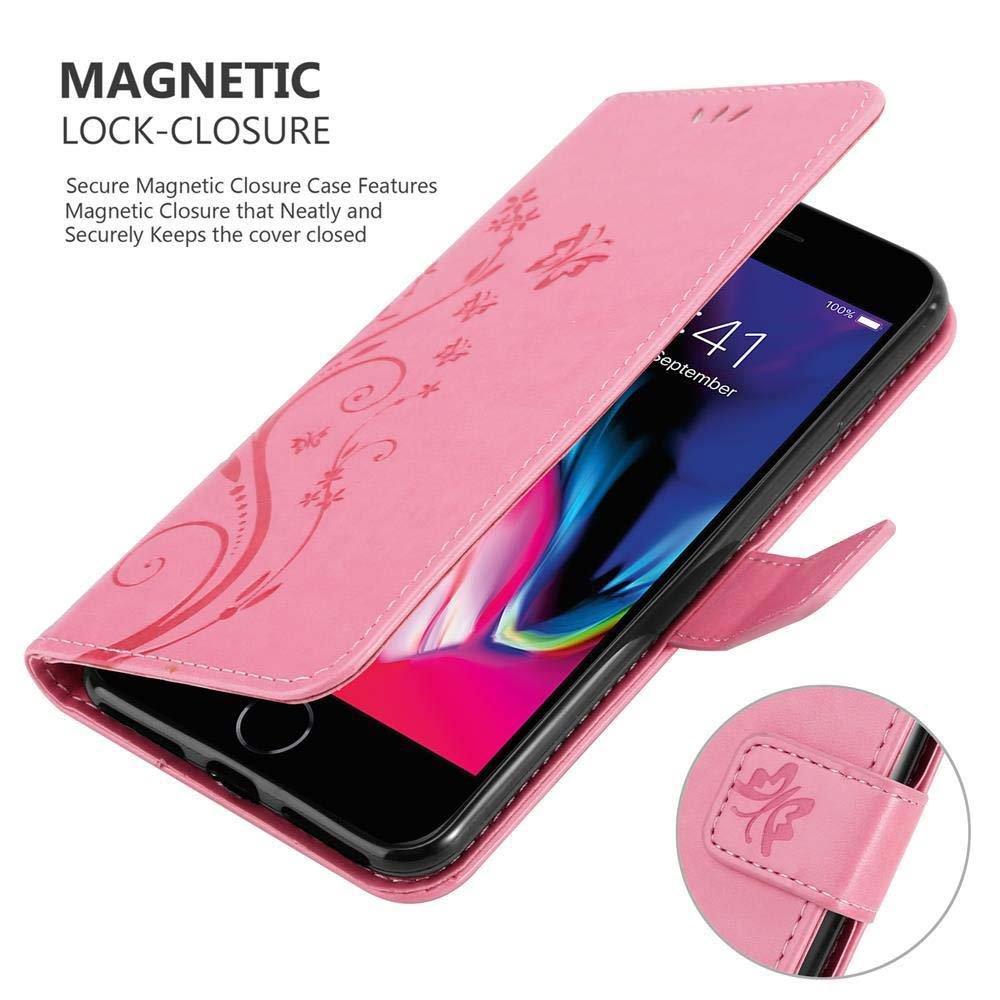 Cadorabo Hülle für Apple iPhone 7 PLUS 7S PLUS 8 PLUS Blumen Design Magnetverschluss