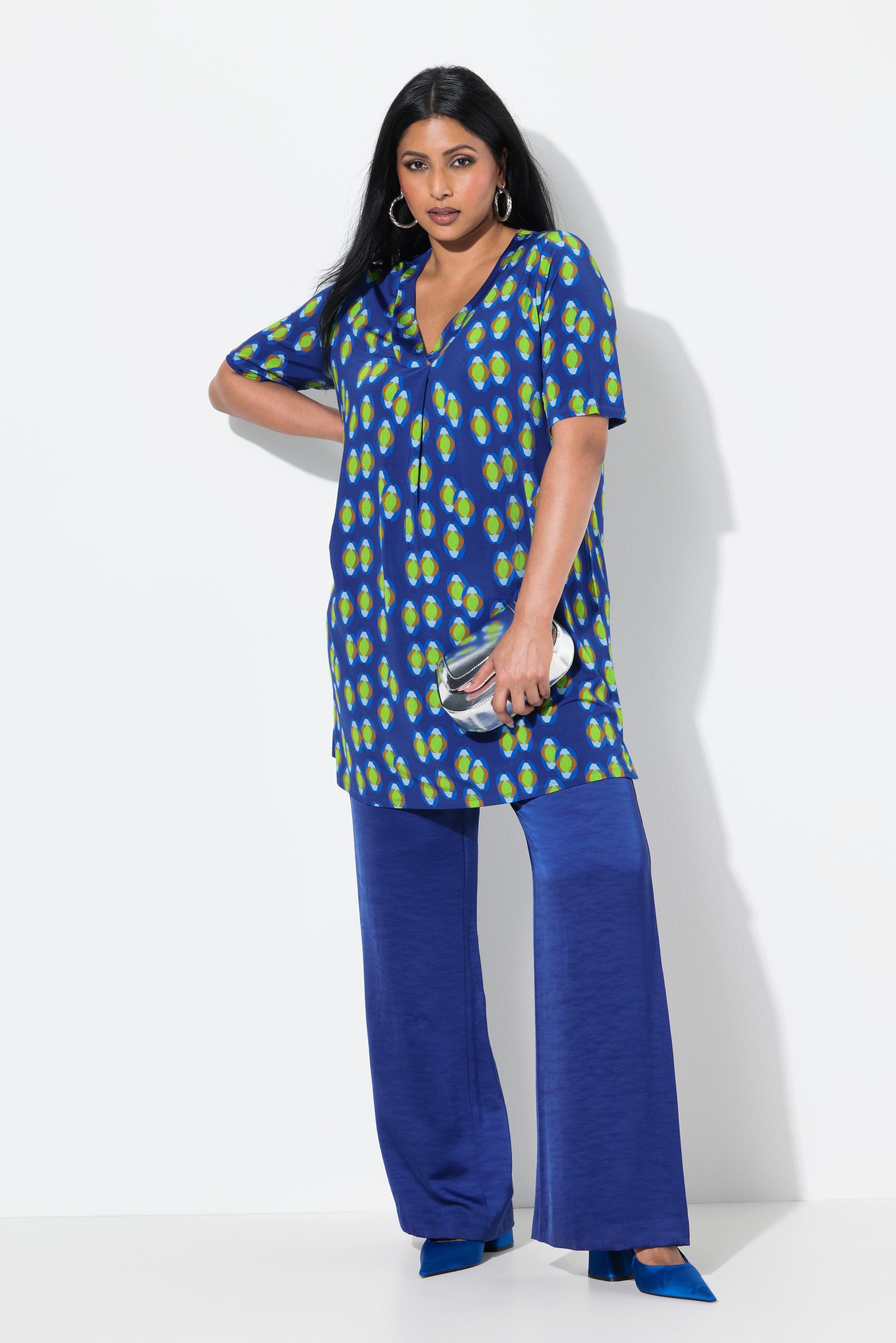 Ulla Popken Slinky-Longshirt A-Linie V-Ausschnitt Halbarm