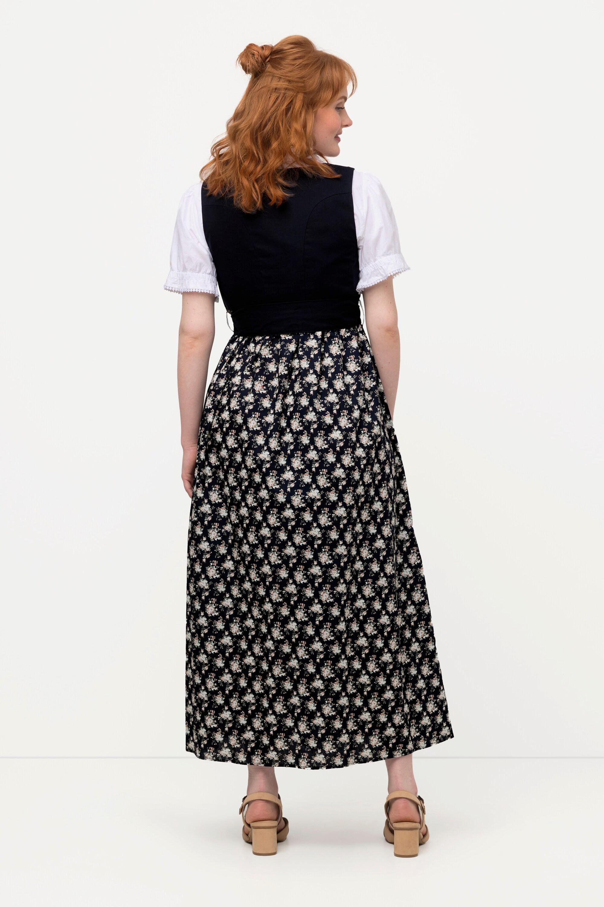 Ulla Popken Dirndl mit Blütenmuster und Bindeband