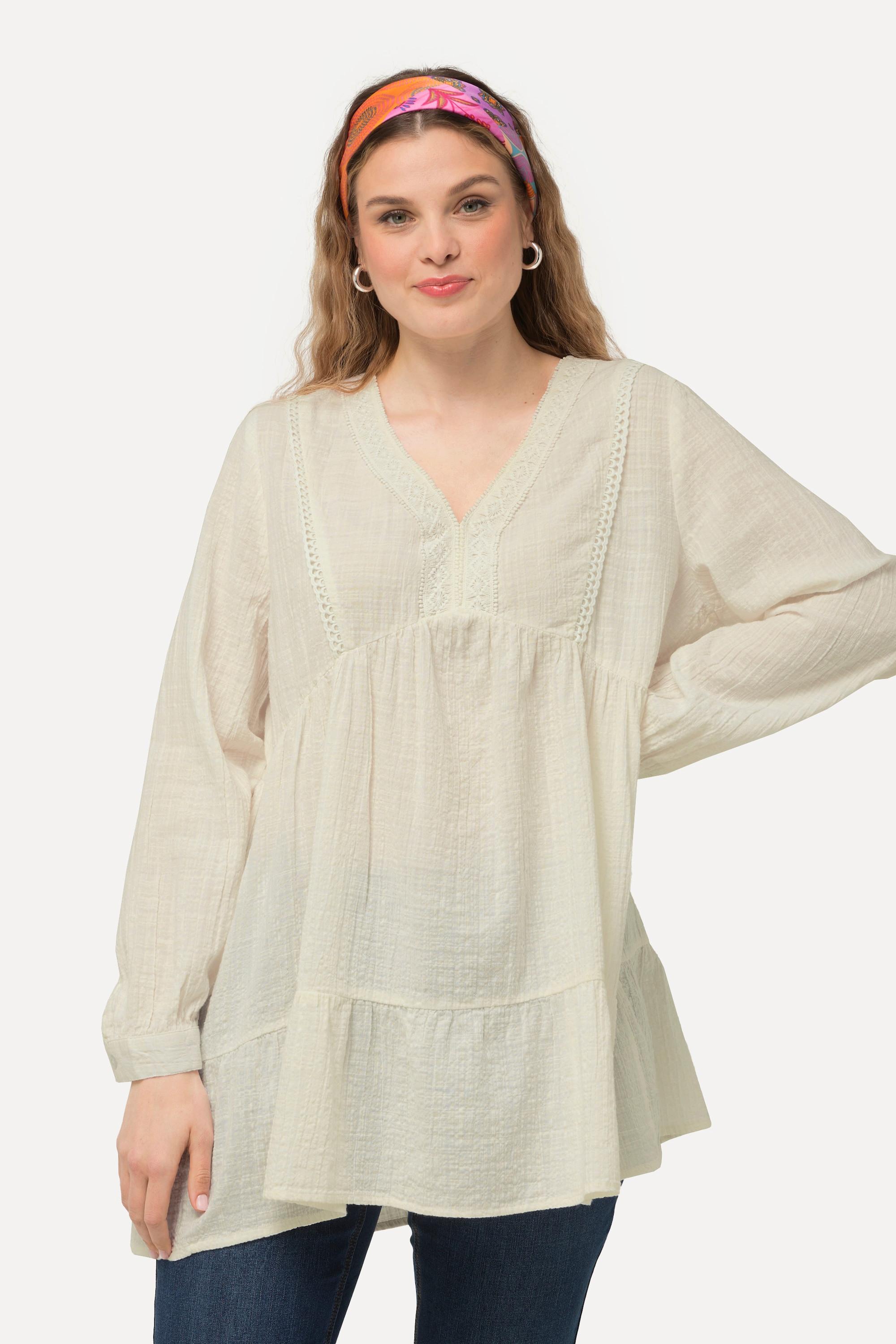 Ulla Popken A-Linie V-Ausschnitt Langarm Tunika mit Spitze