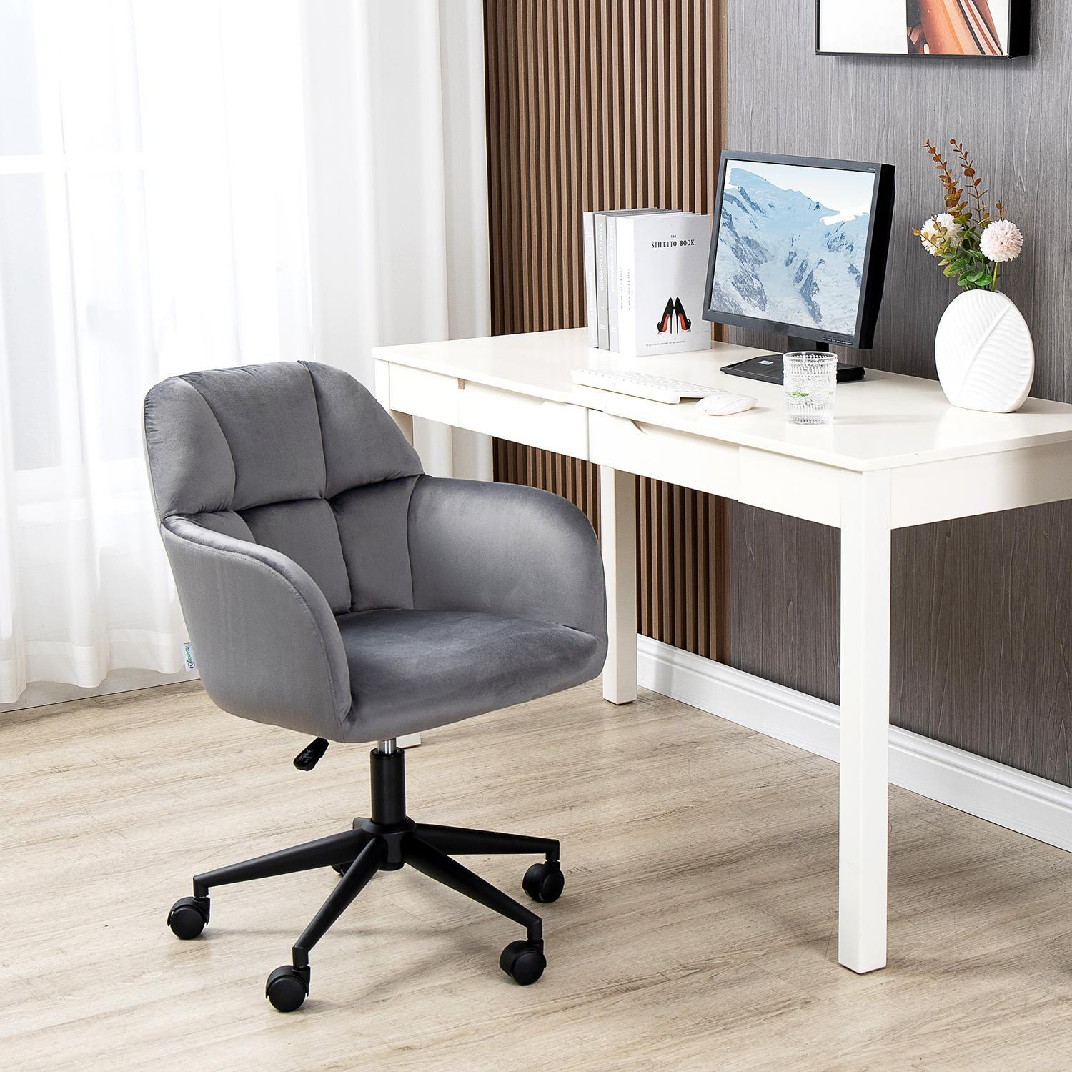 Northio Bürostuhl Schreibtischstuhl Mit Rollen, Höhenverstellbar, Ergonomisch, Samt-Optik, Bis 120 Kg, Grau