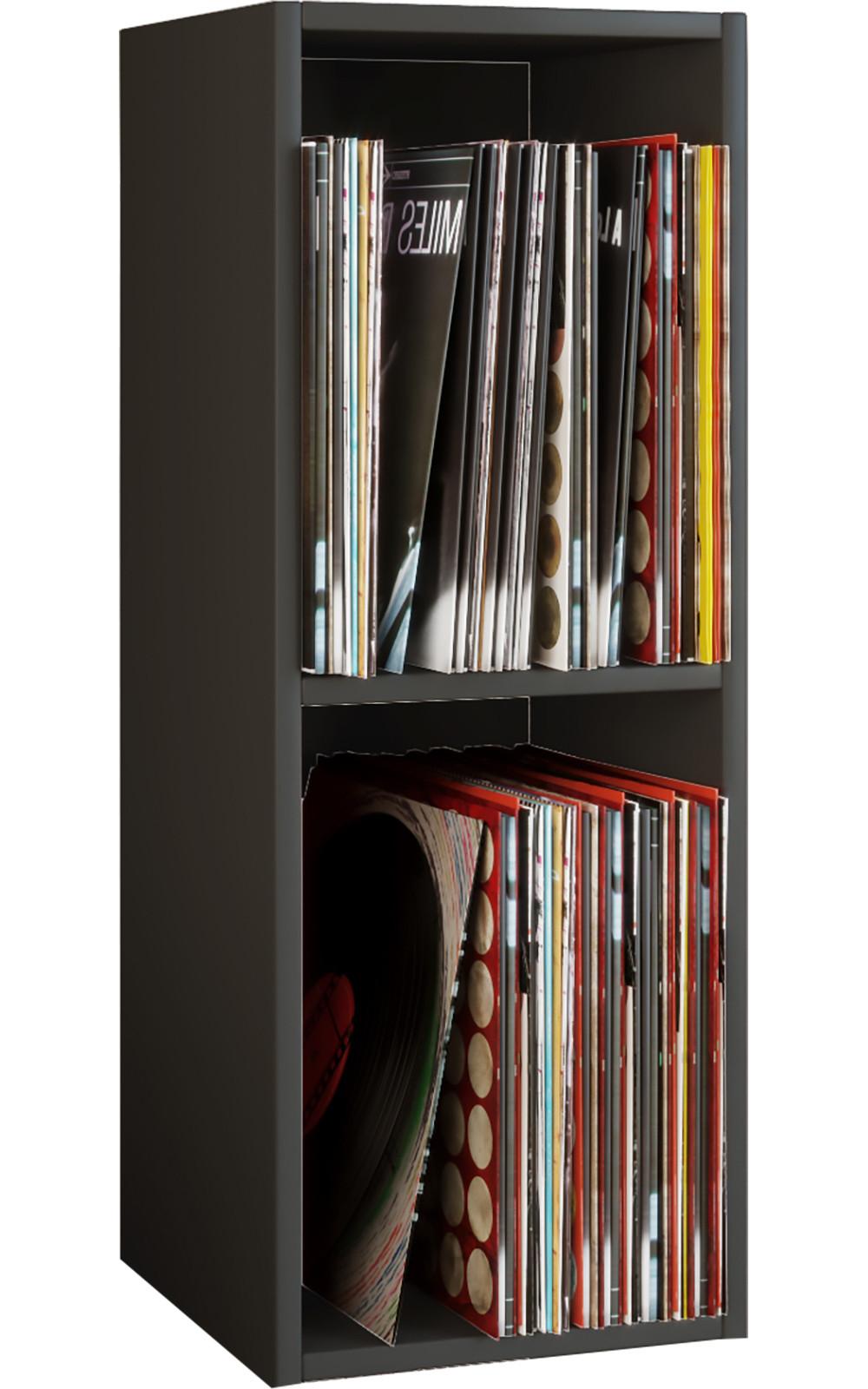 VCM Holz Stand Regal | Regal mit 2 großen Fächer | Maße: H. 72 x B. 34 x T. 30 cm | Platz für 65 Schallplatten | 1 fester Fachboden - Platto