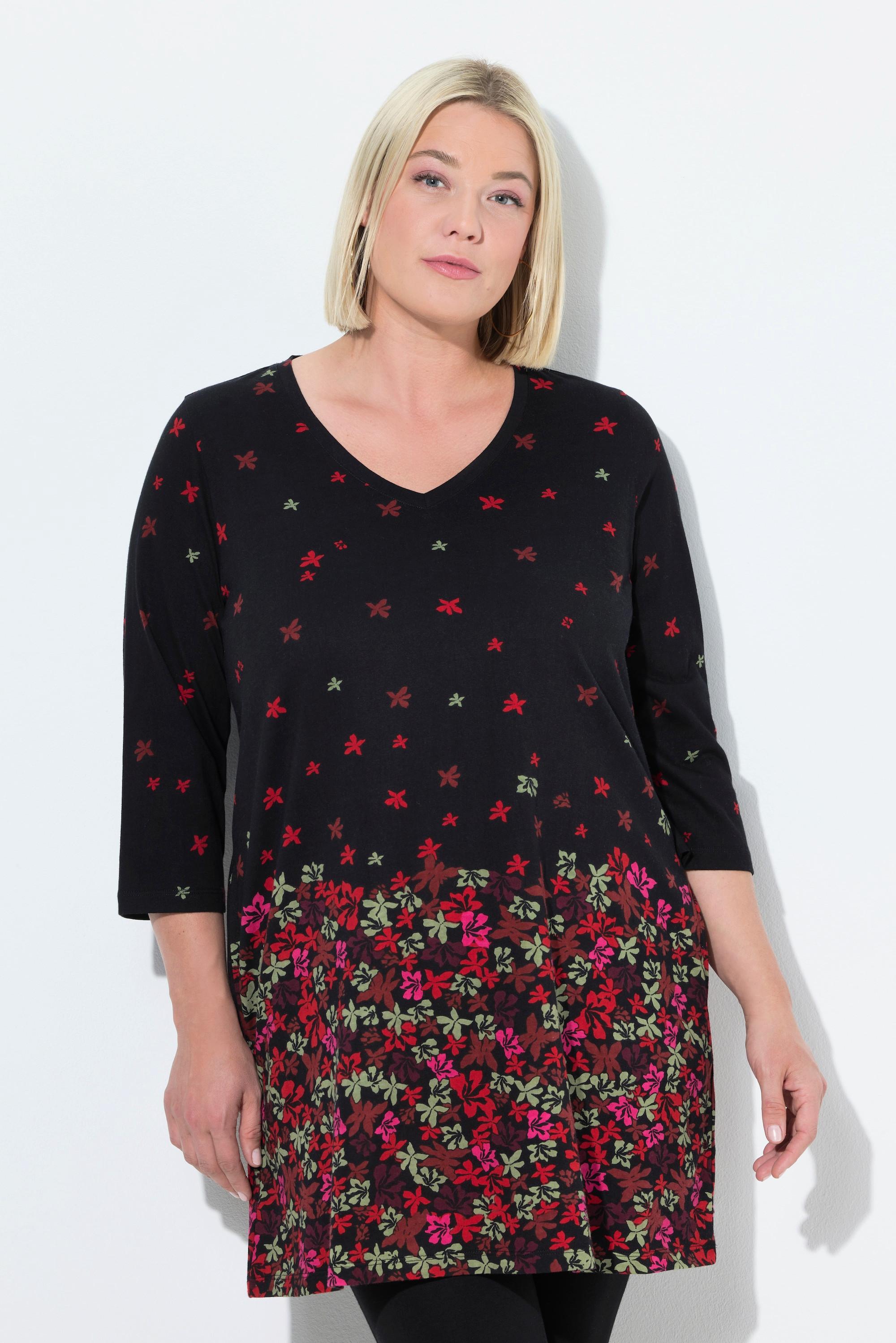 Ulla Popken Bedrucktes A-Linien Longshirt mit V-Ausschnitt und 3/4-Arm