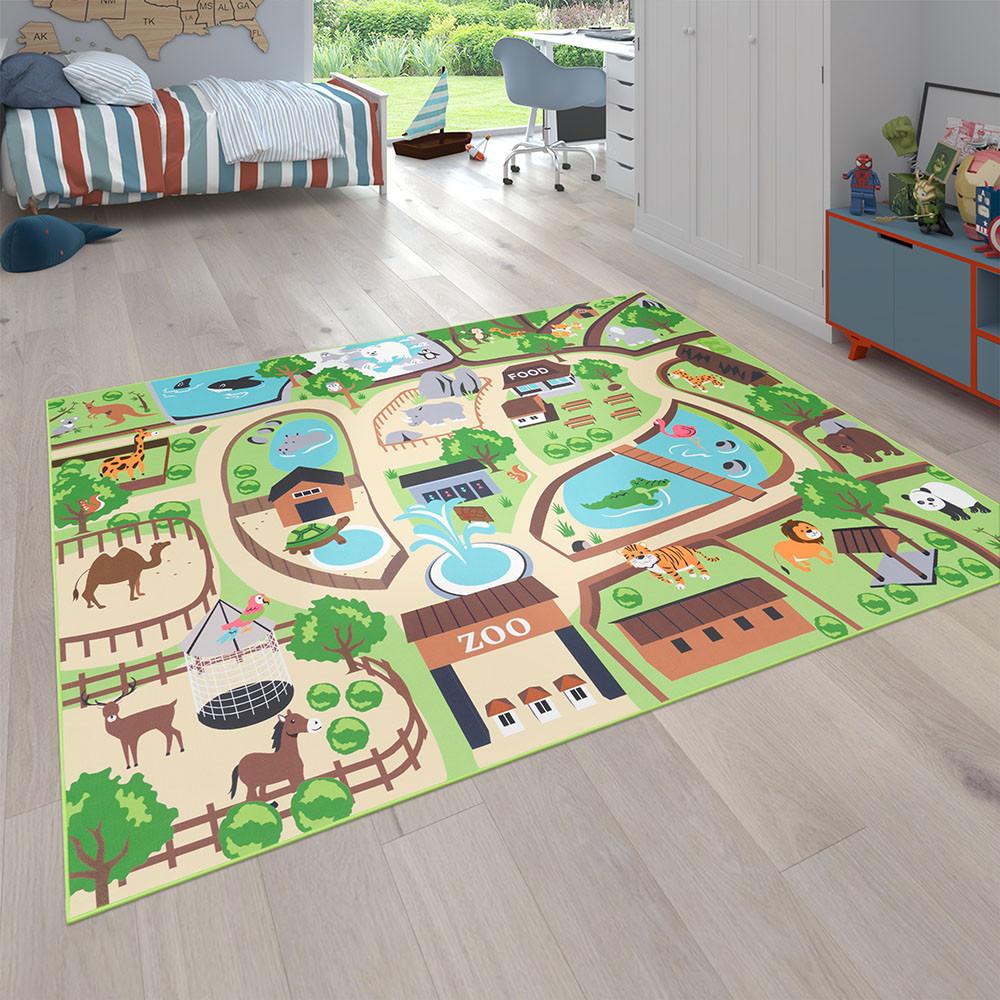 Paco Home Spielteppich Zoo Motiv Kinderzimmer