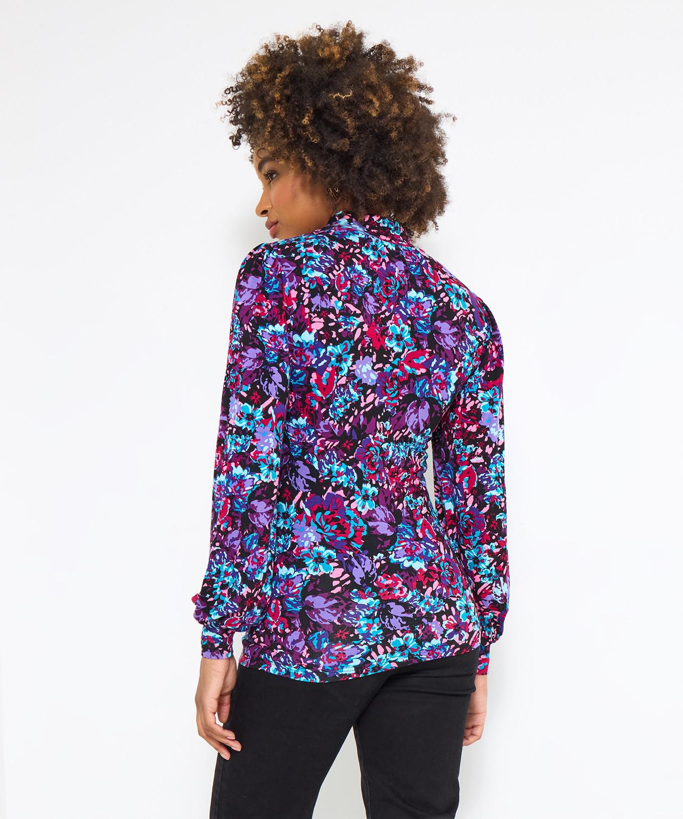 Joe Browns Lebhafter Blumenprint-Jersey-Top mit Stehkragen