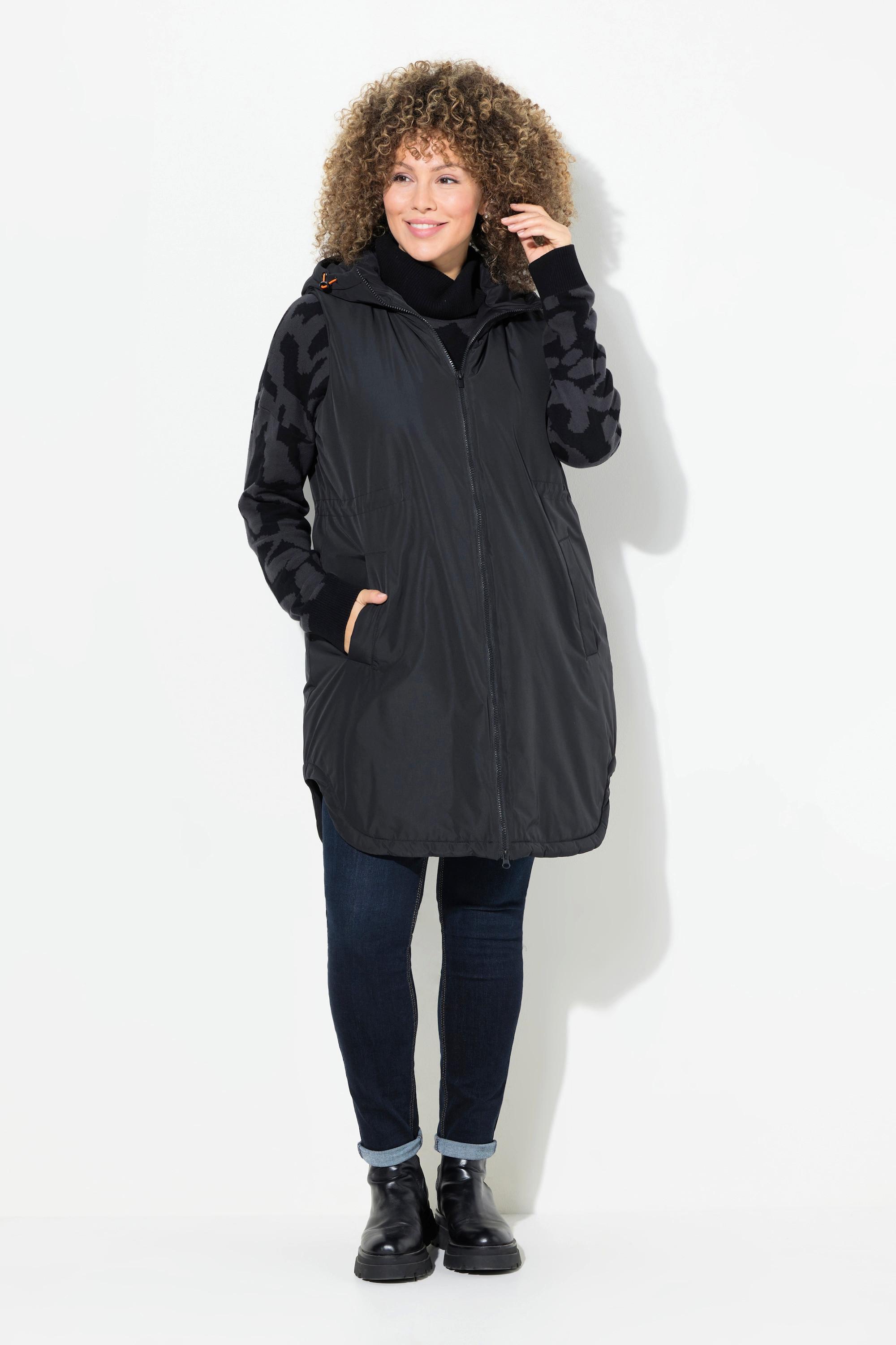 Ulla Popken Weste, wasserabweisend, Kapuze, 2-Wege-Zipper