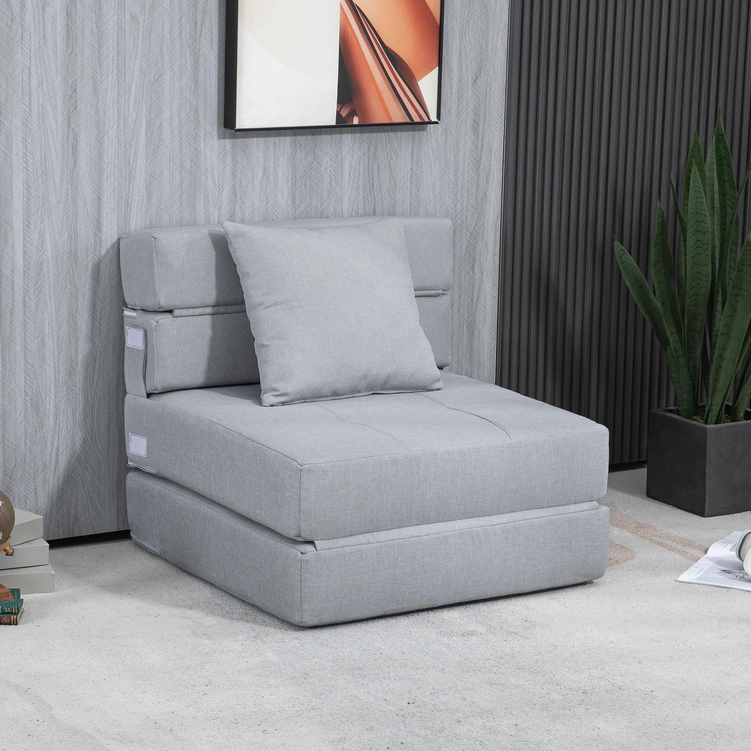Northio Schlafsessel Klappbar, Schlafsofa, 2-In-1 Klappsessel Mit Bettfunktion, Relaxsessel Mit Kissen, Gästebett Für Wohnzimmer, Schlafzimmer, Bis 100 Kg Belastbar, Hellgrau
