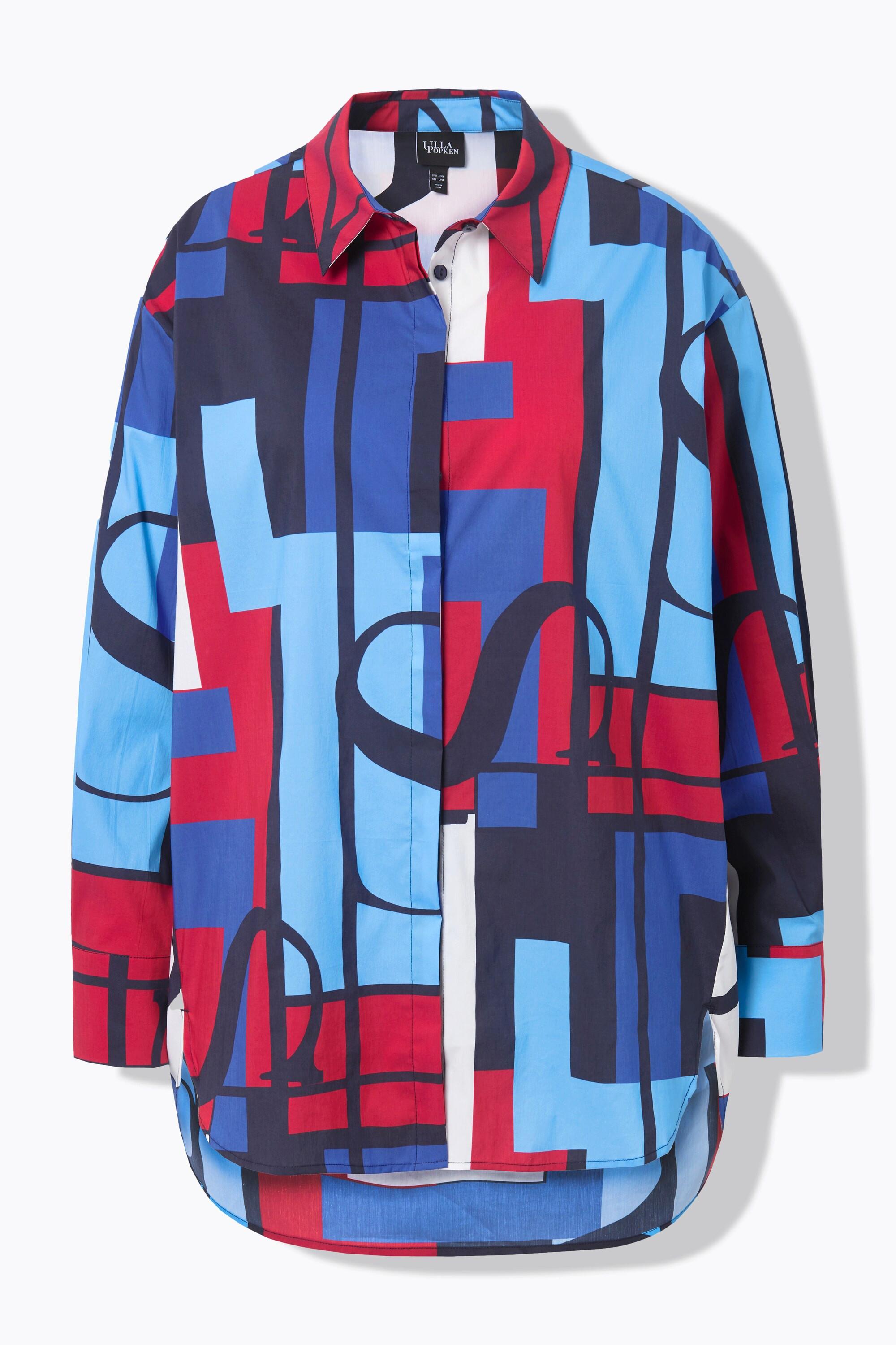 Ulla Popken Hemdbluse, Oversized, Hemdkragen, Langarm marine