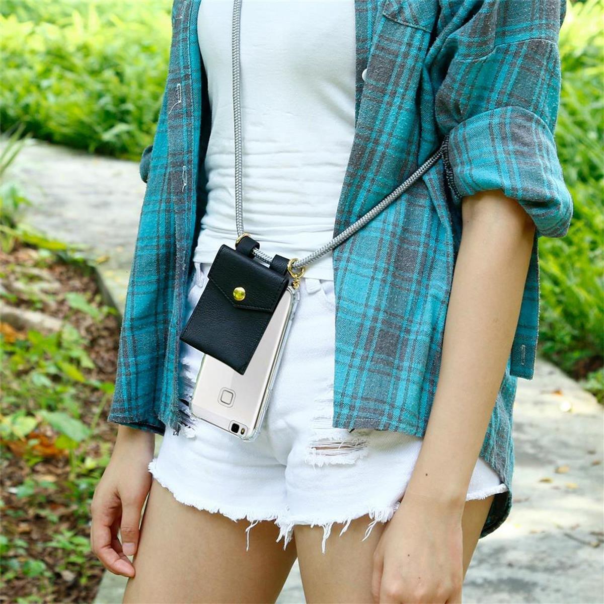 Cadorabo Handy Kette für Huawei P9 LITE 2016 G9 LITE Silikon mit Gold Ringen